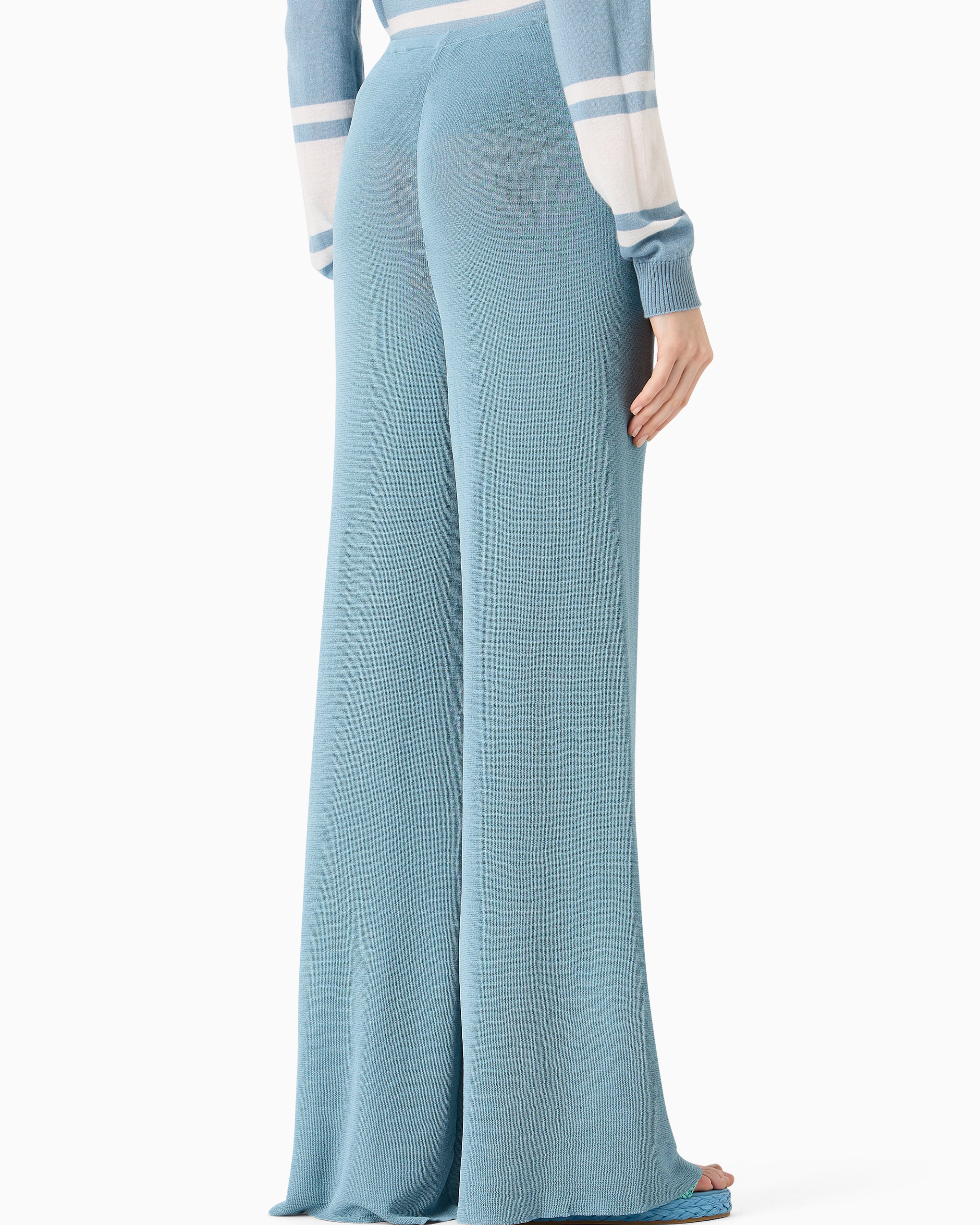 Shop Giorgio Armani Viscose-blend Knit Trousers In Blau