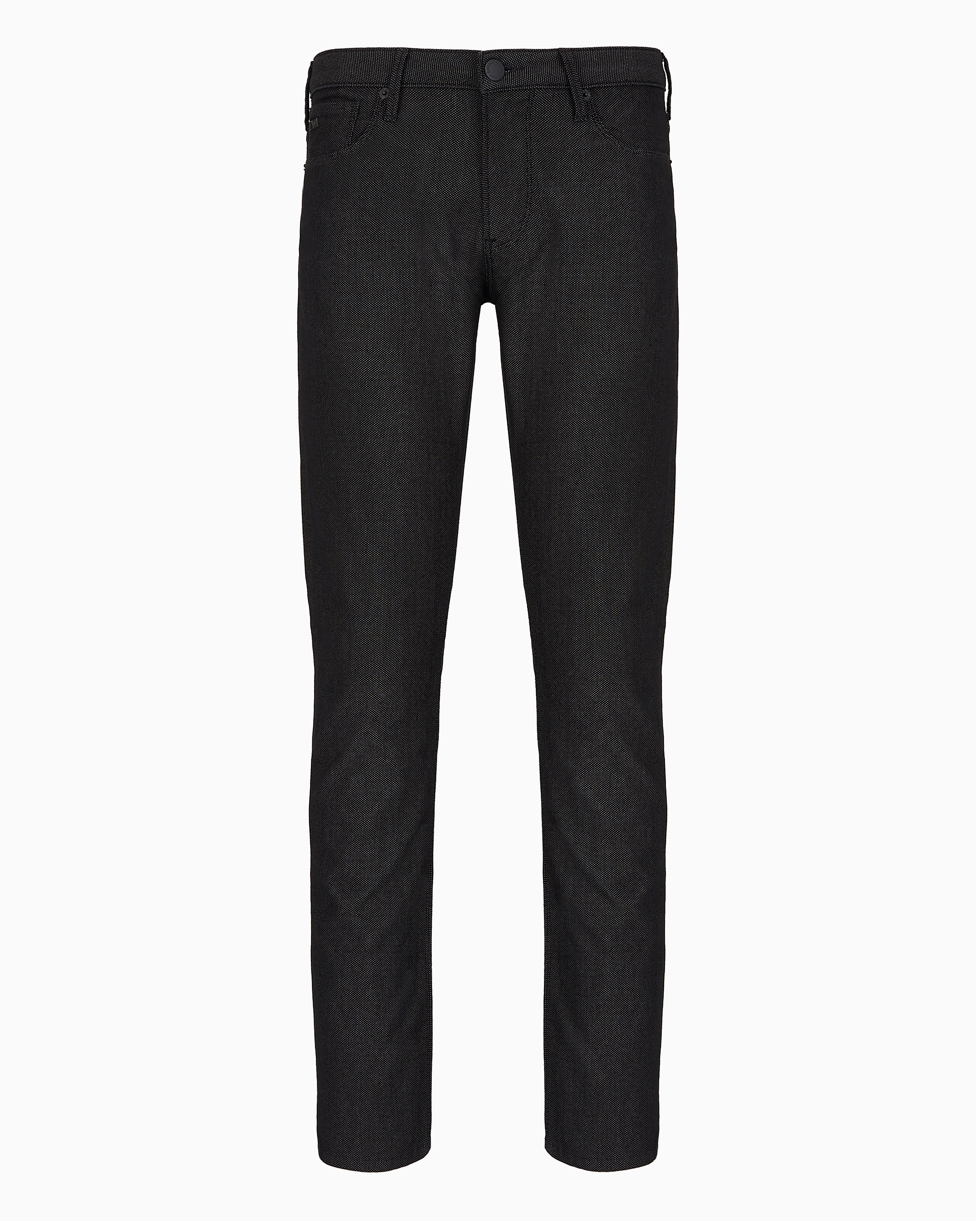 Emporio Armani J06 Slim-fit, Cotton-blend Trousers With Micro-armure Polka Dots In Black