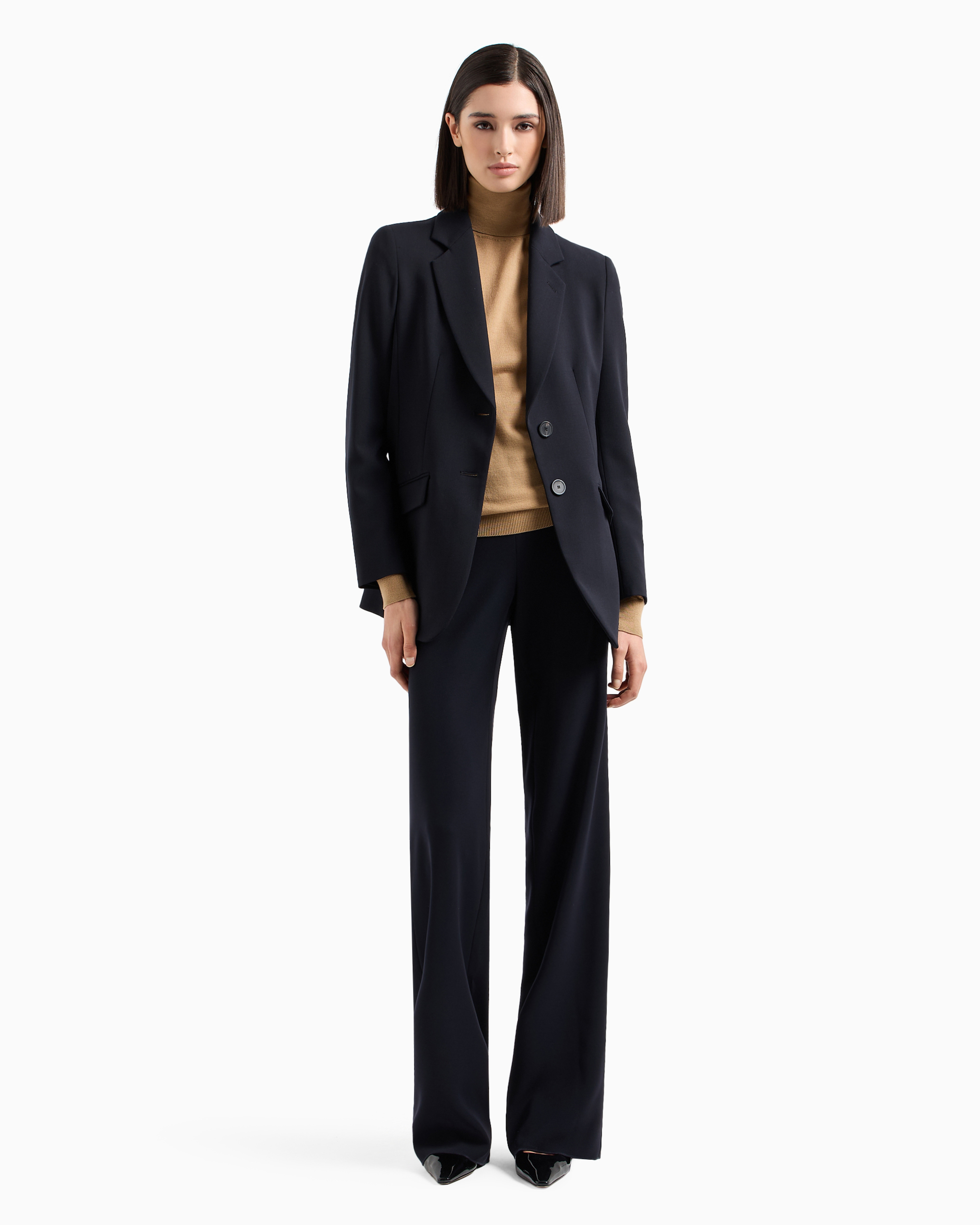 Emporio Armani Plain Knit Pure Virgin Wool Turtleneck In Camel