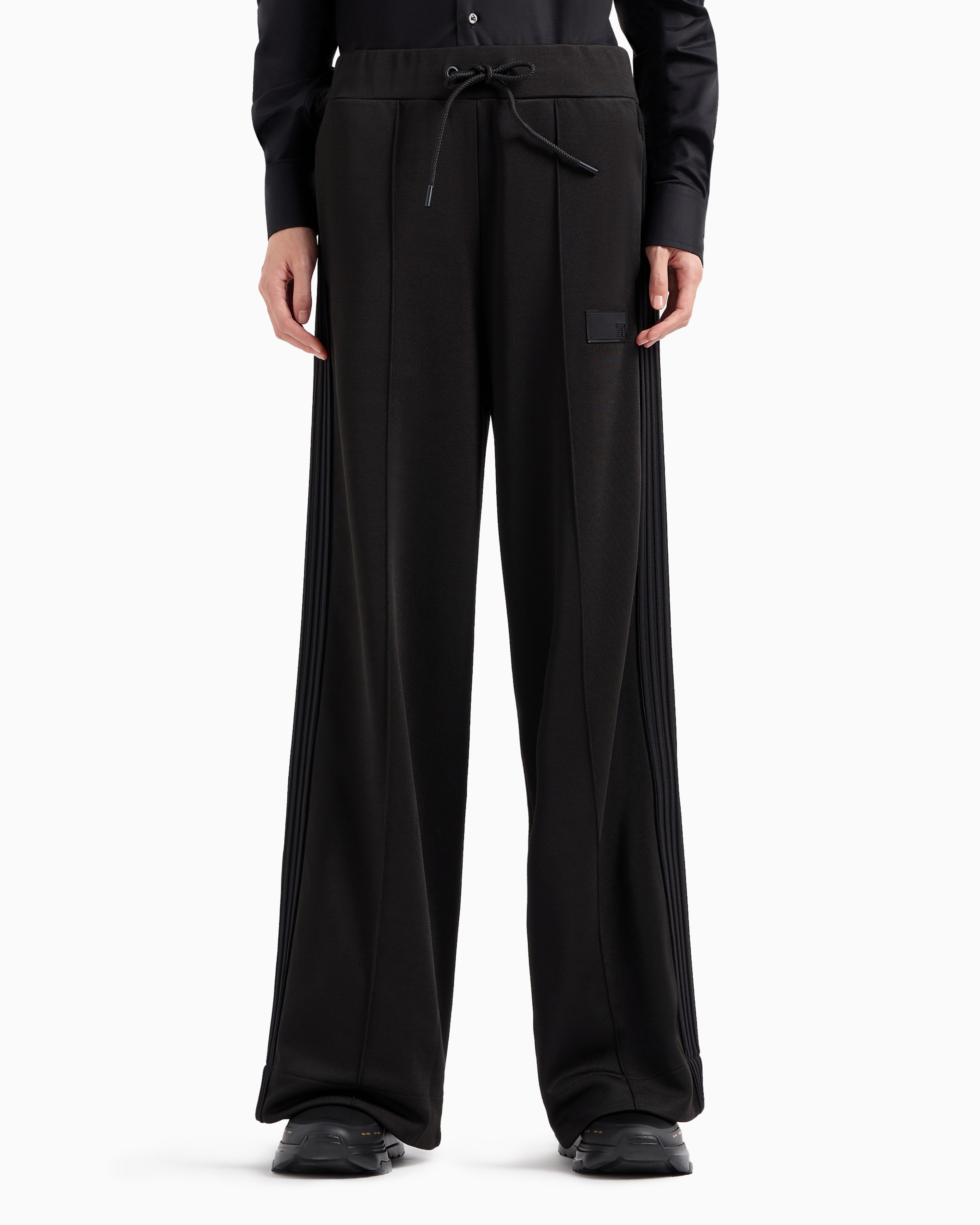 Ea7 Cotton-blend Wide 7.0 Trousers In Black