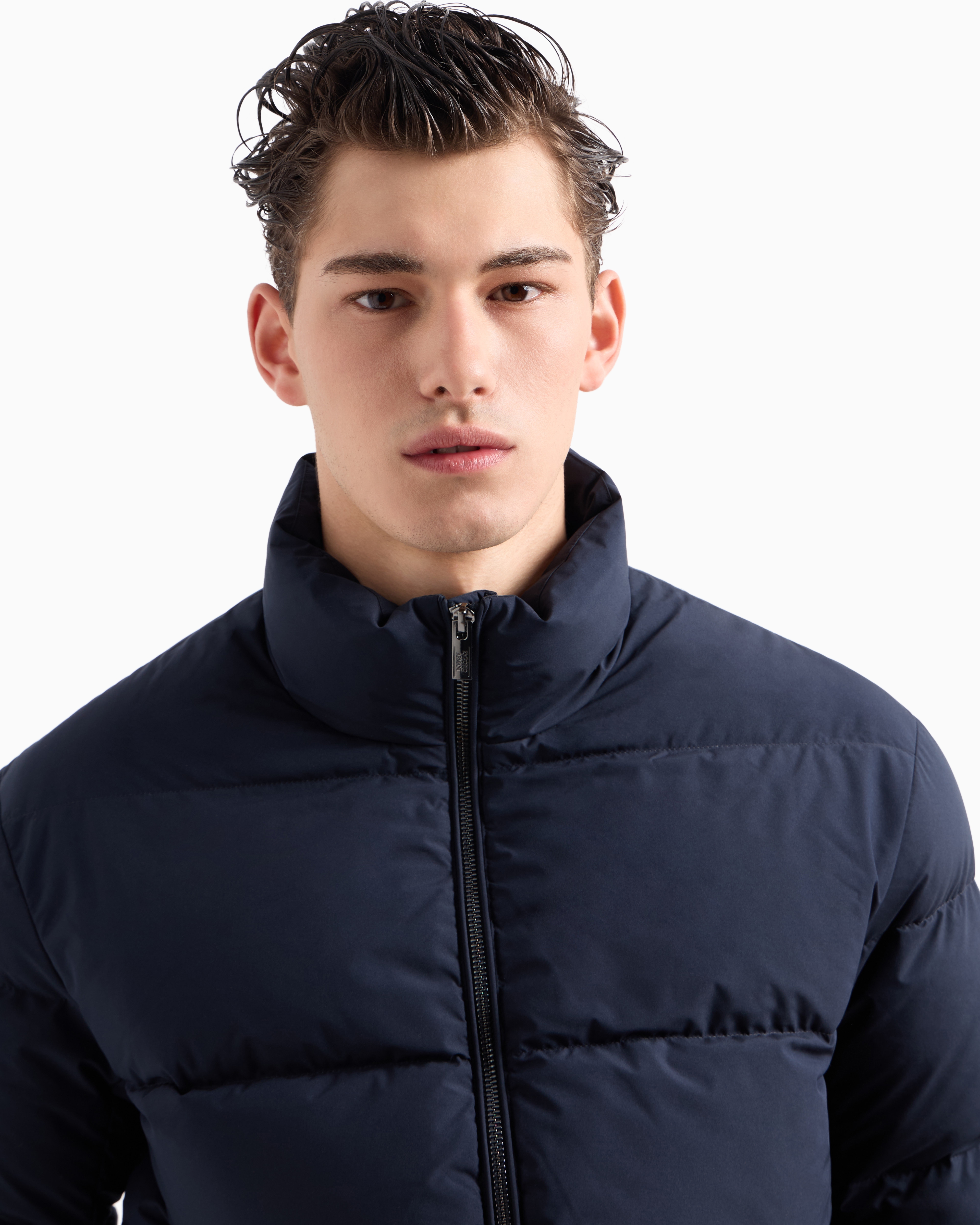 Shop Emporio Armani Quilted Nylon, Full-zip Puffer Jacket In Navy Blue