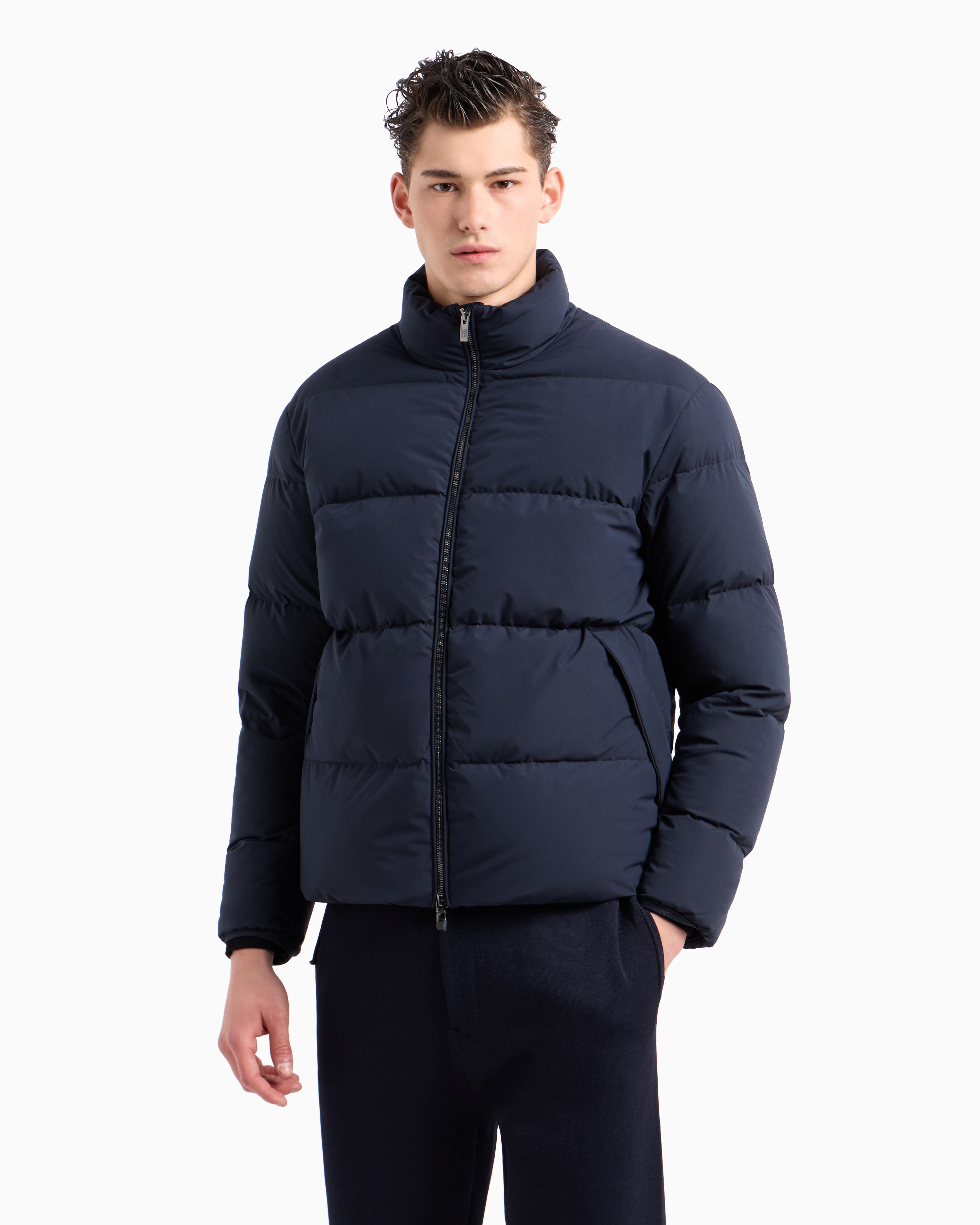 Shop Emporio Armani Quilted Nylon, Full-zip Puffer Jacket In Navy Blue