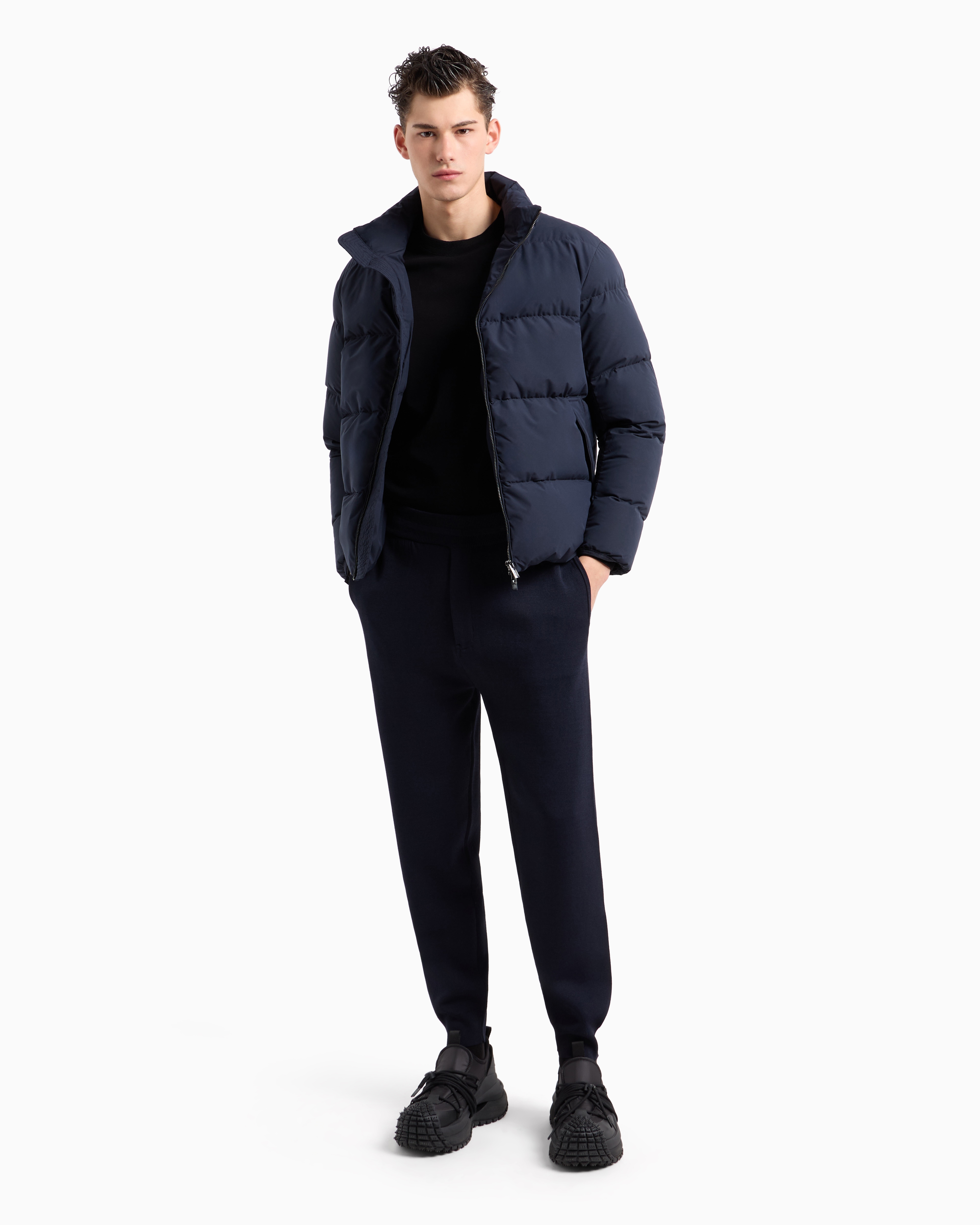 Shop Emporio Armani Quilted Nylon, Full-zip Puffer Jacket In Navy Blue