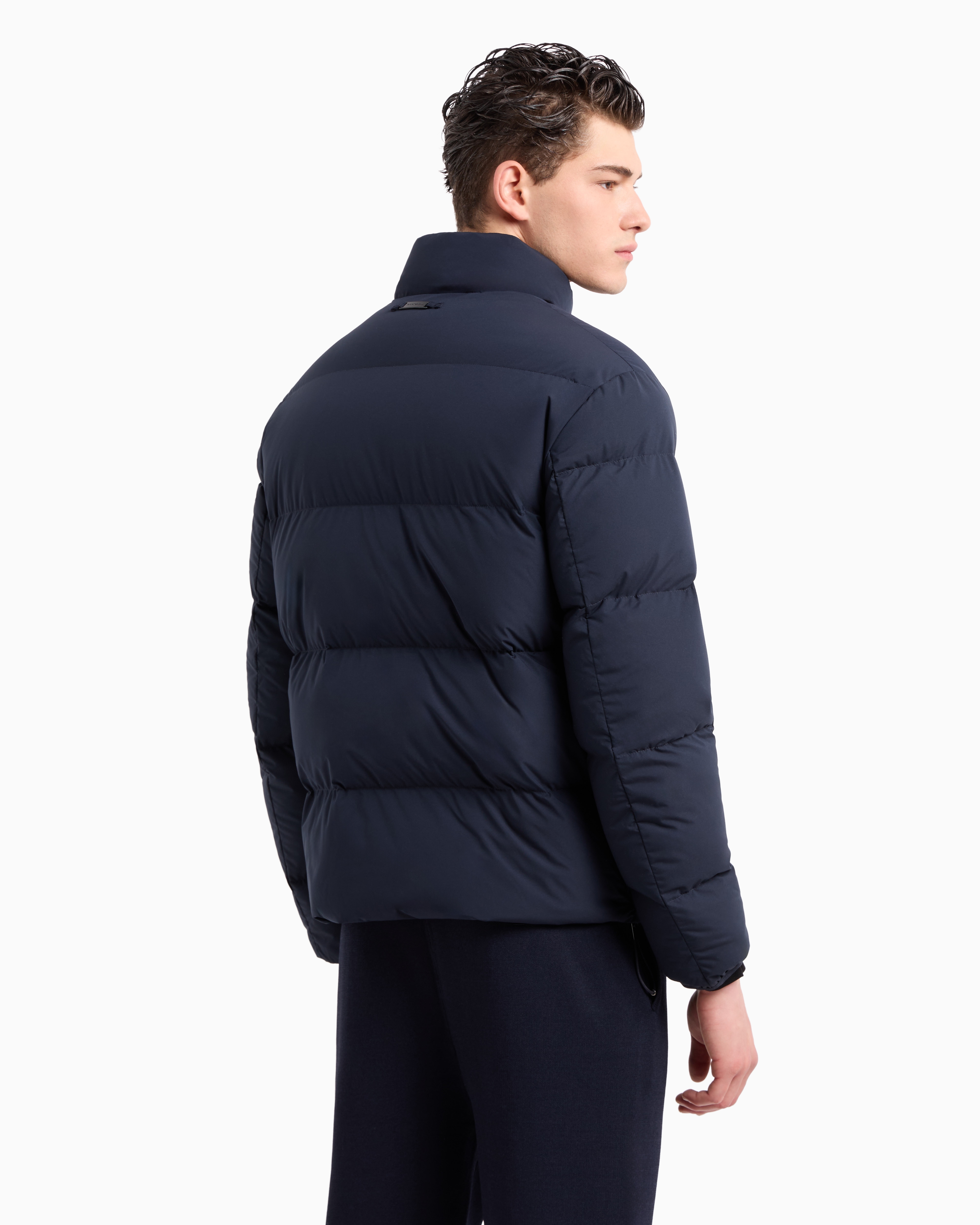 Shop Emporio Armani Quilted Nylon, Full-zip Puffer Jacket In Navy Blue