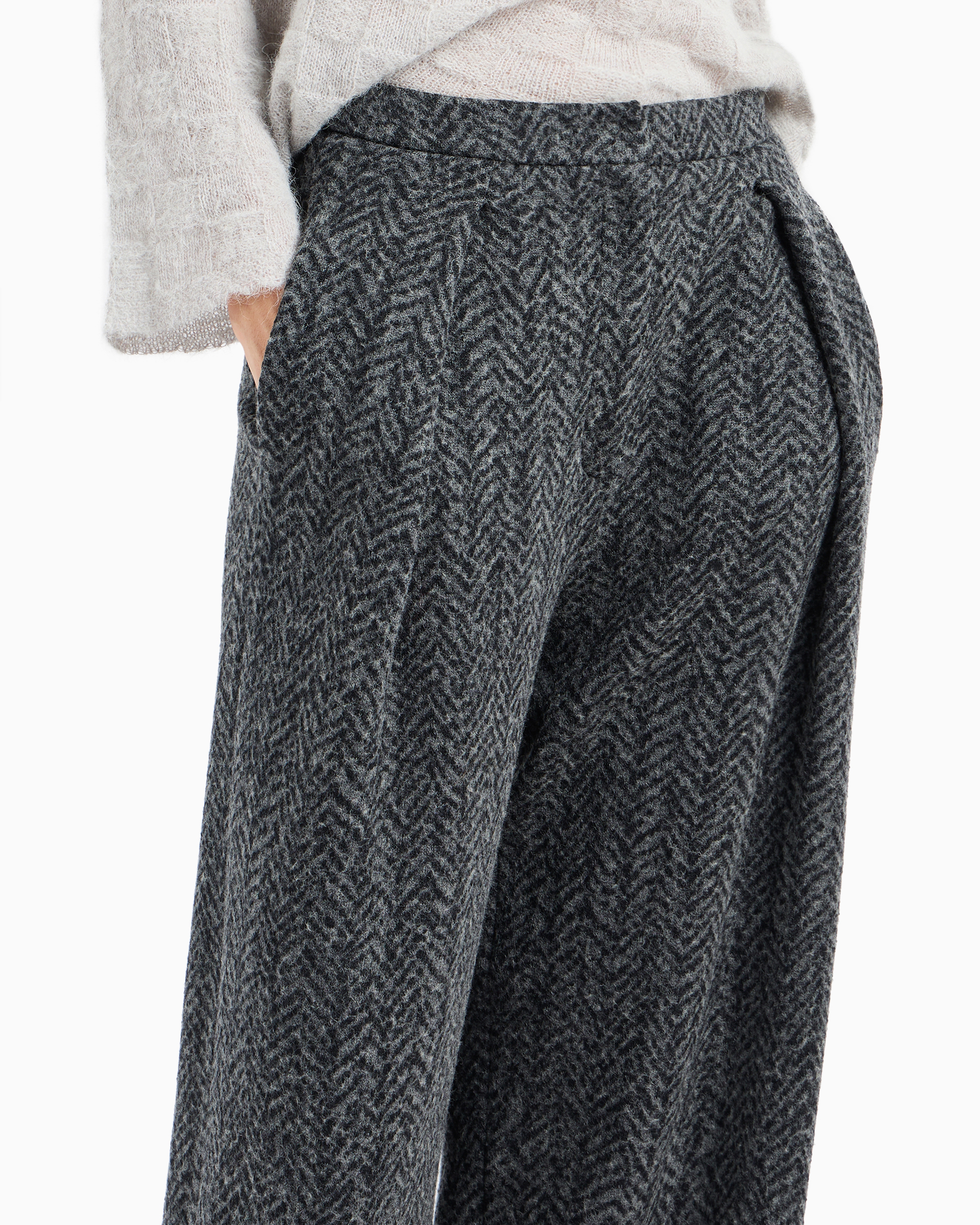 Emporio Armani Icon Baloon Fit Pants With Herringbone Motif In Grey