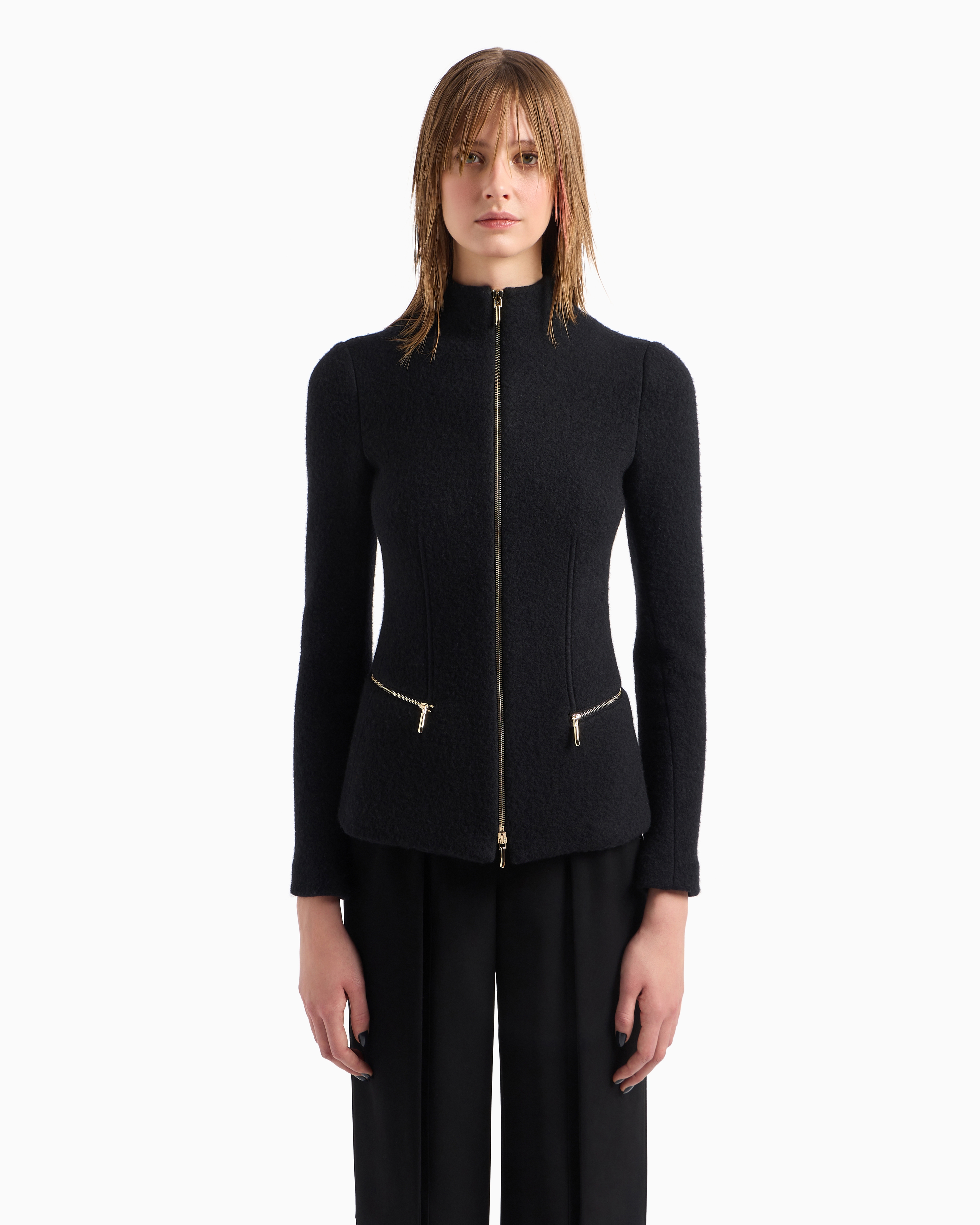 Giorgio Armani Mock-neck Jacket In Black