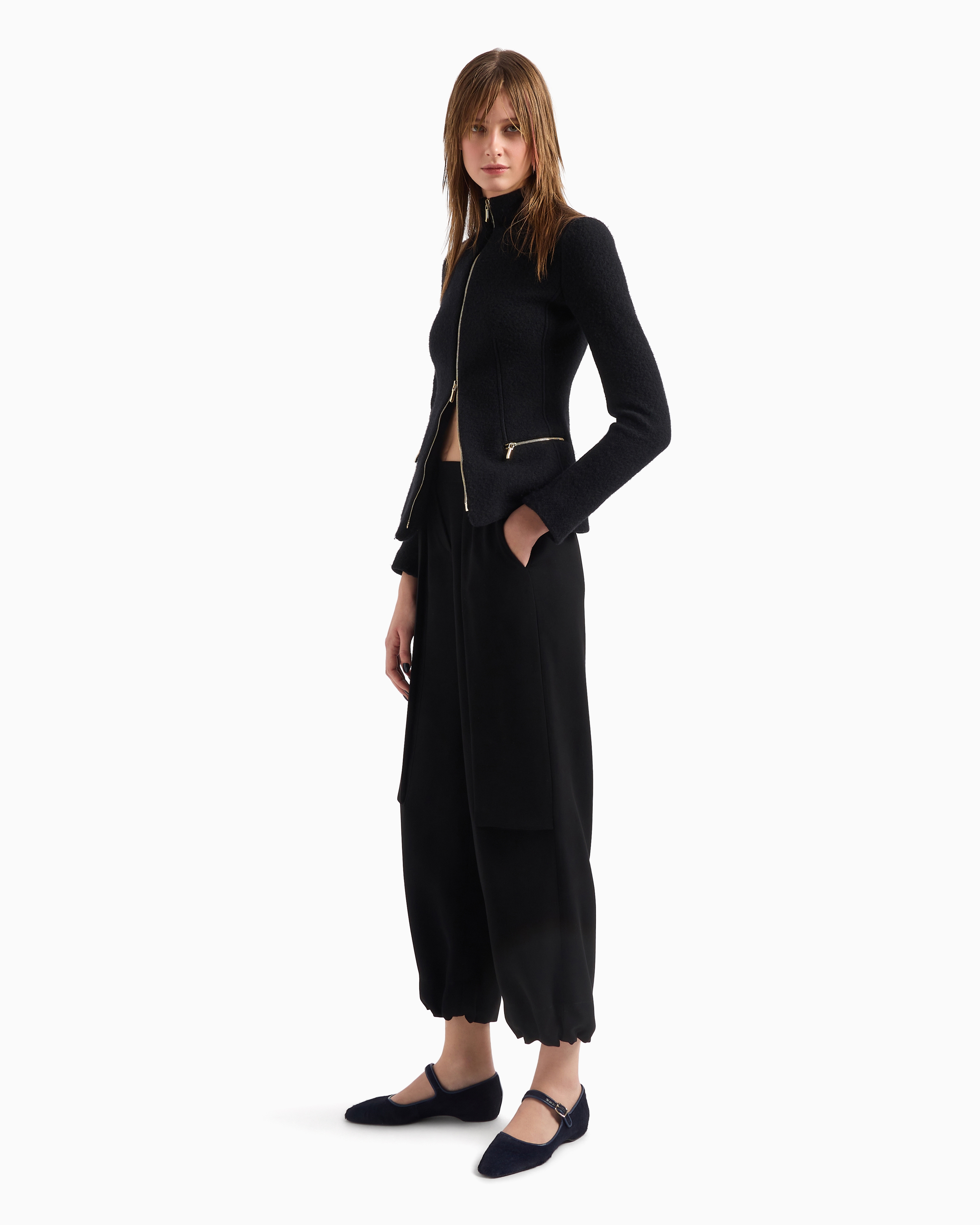 Giorgio Armani Mock-neck Jacket In Black