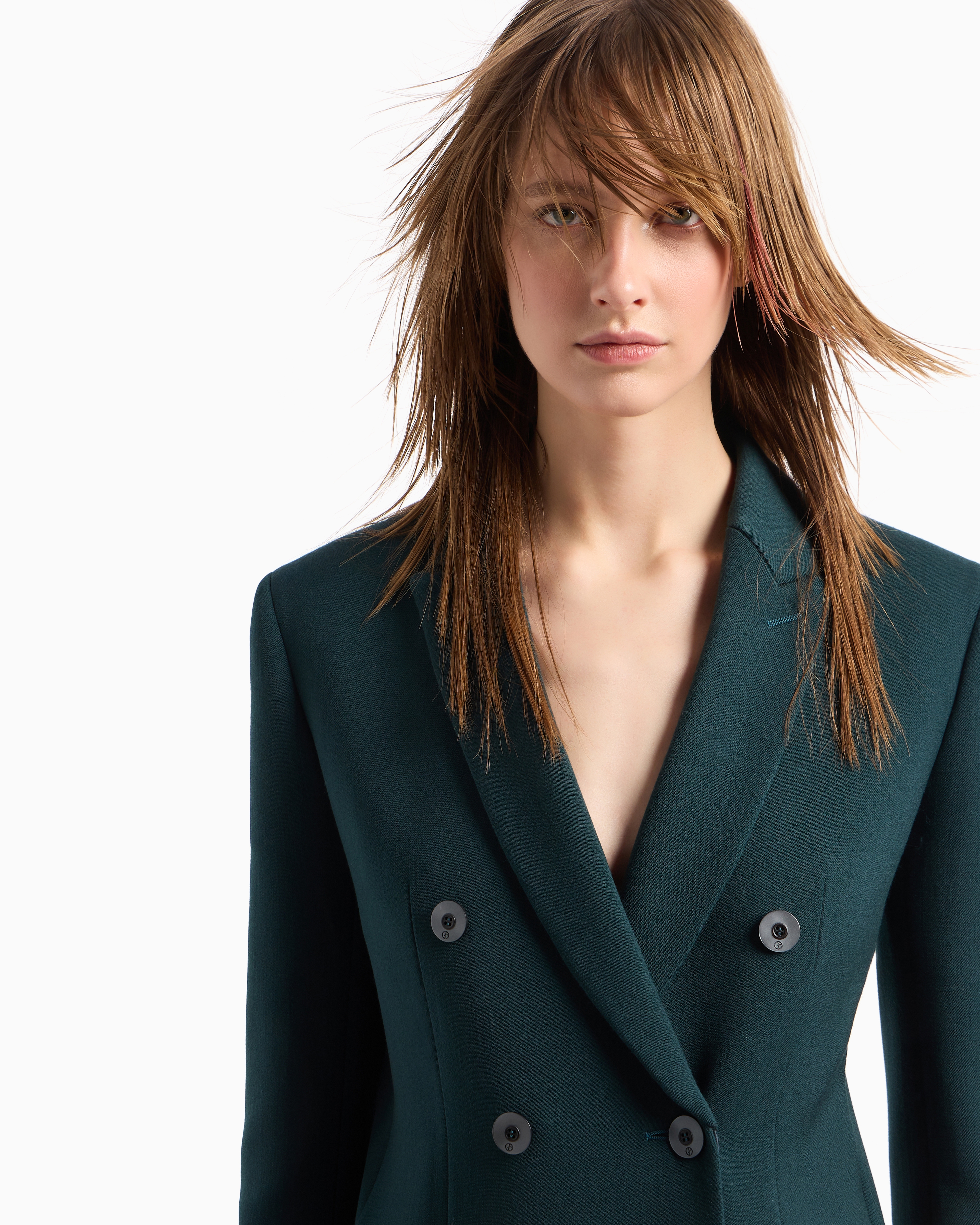 Giorgio Armani Official Store Double-breasted Jacket In Stretch Double-sided Wool In Vert
