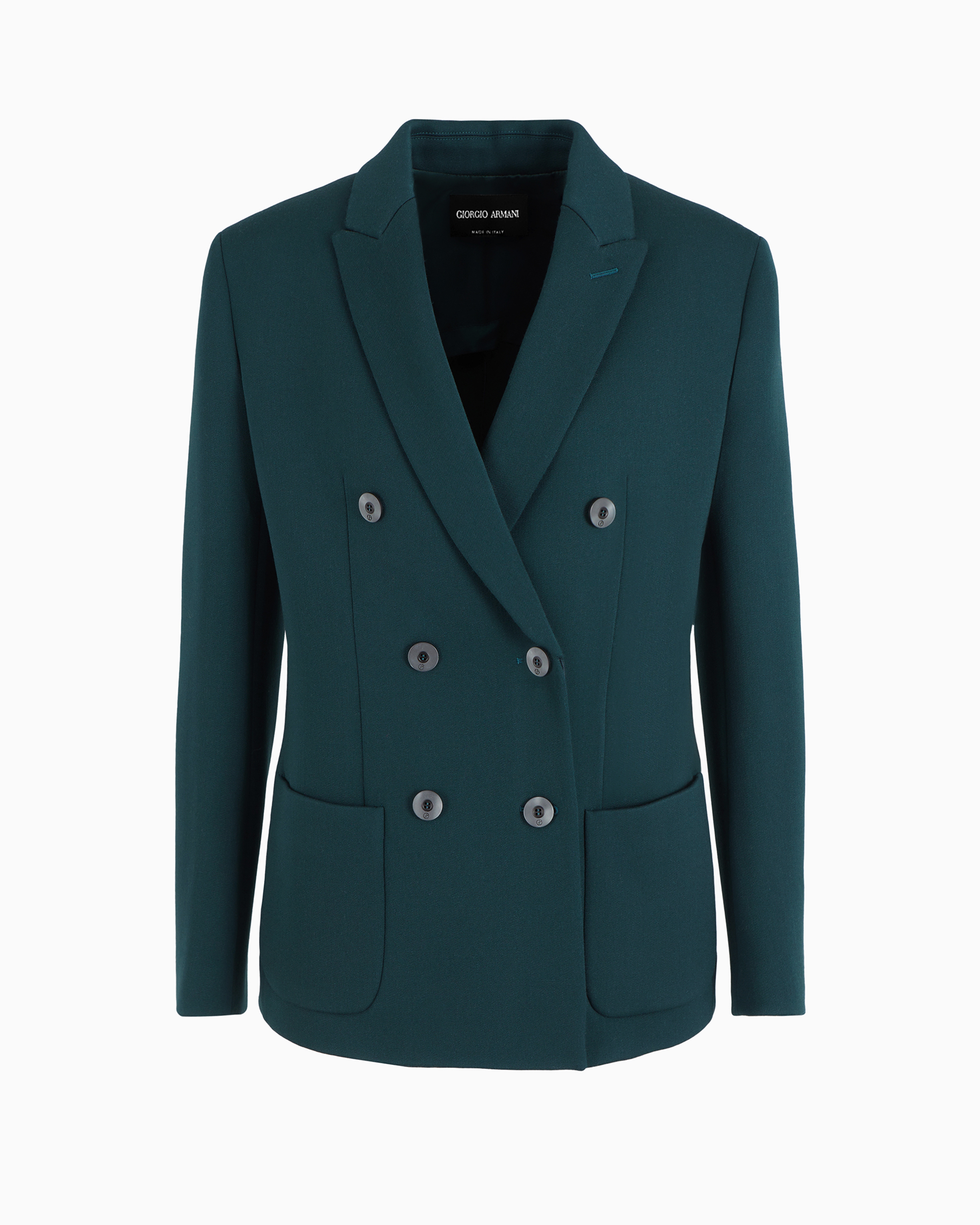 Giorgio Armani Official Store Double-breasted Jacket In Stretch Double-sided Wool In Vert