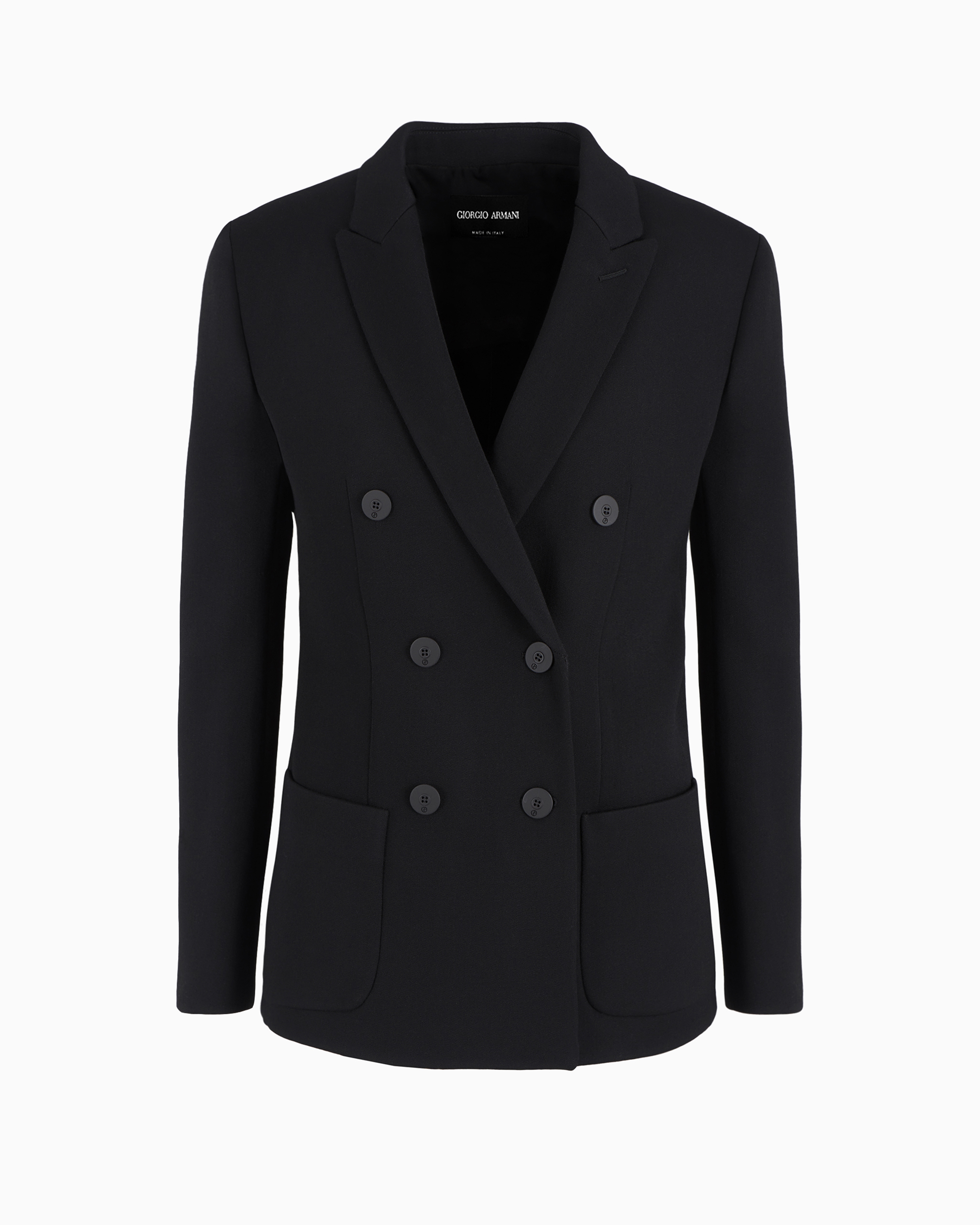 Giorgio Armani Official Store Double-breasted Jacket In Stretch Double-sided Wool In Black