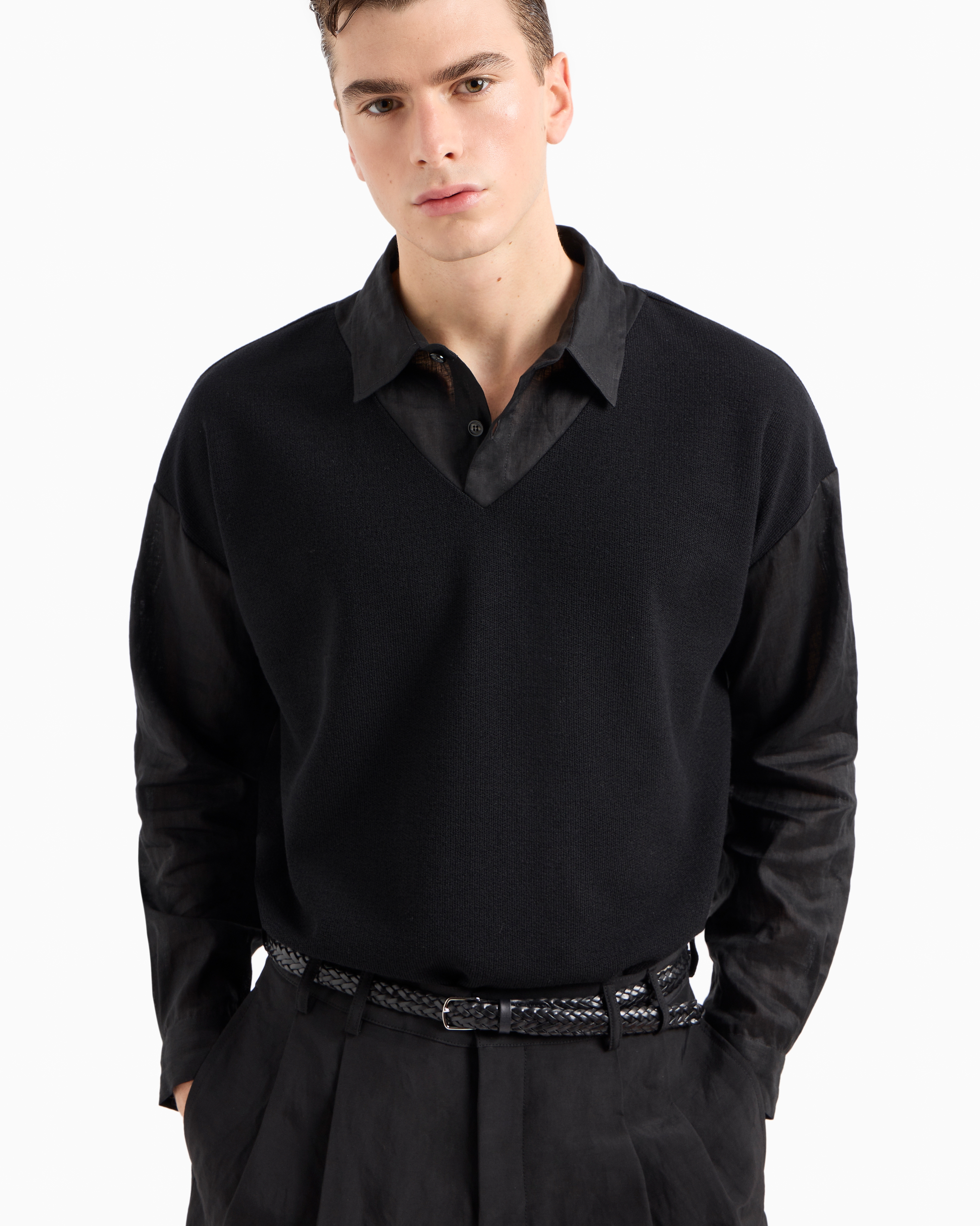 Giorgio Armani Official Store Woven Leather Belt In Black