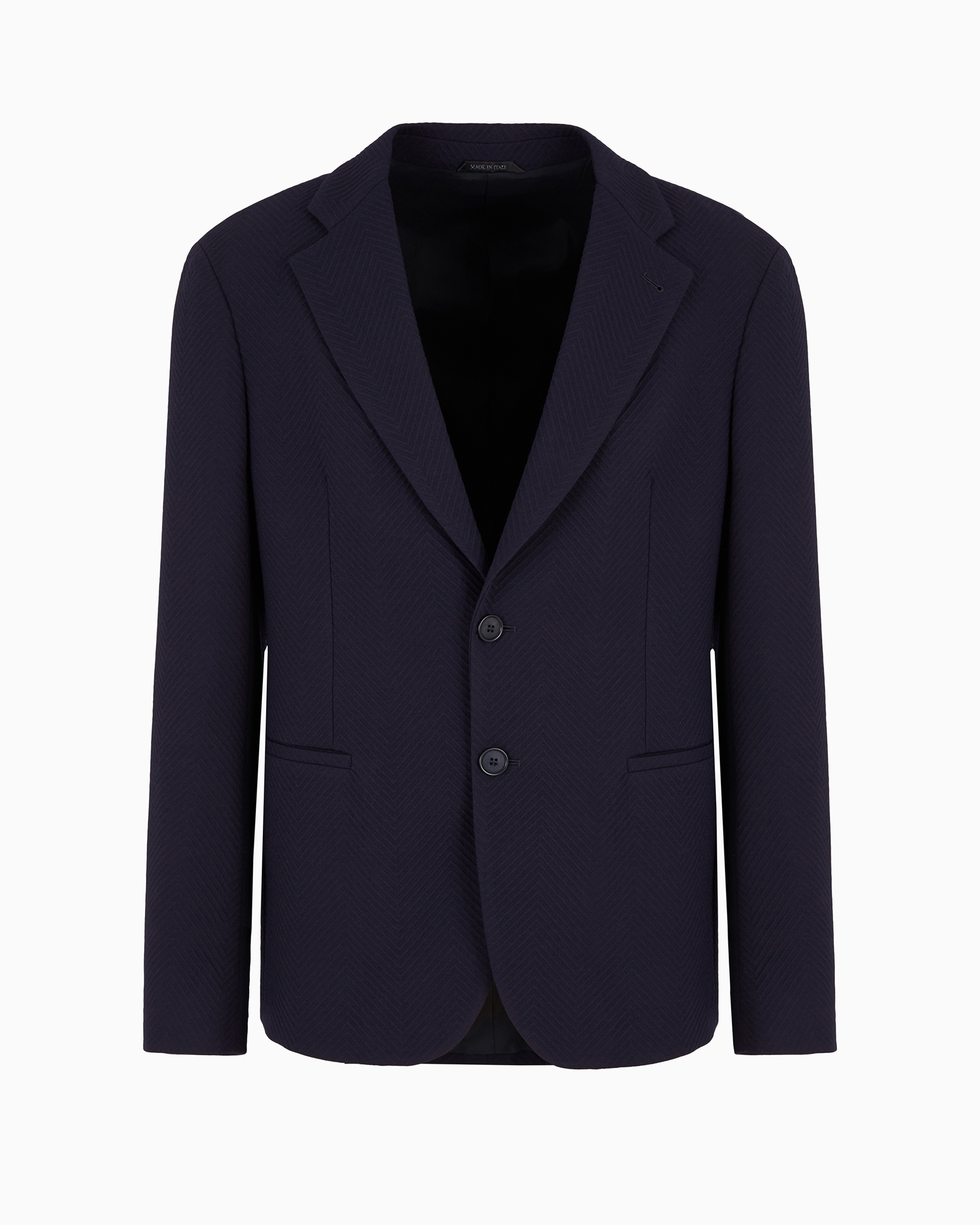 Giorgio Armani Official Store Single-breasted Jacket In A Chevron Jacquard Stretch-wool Blend In Blue