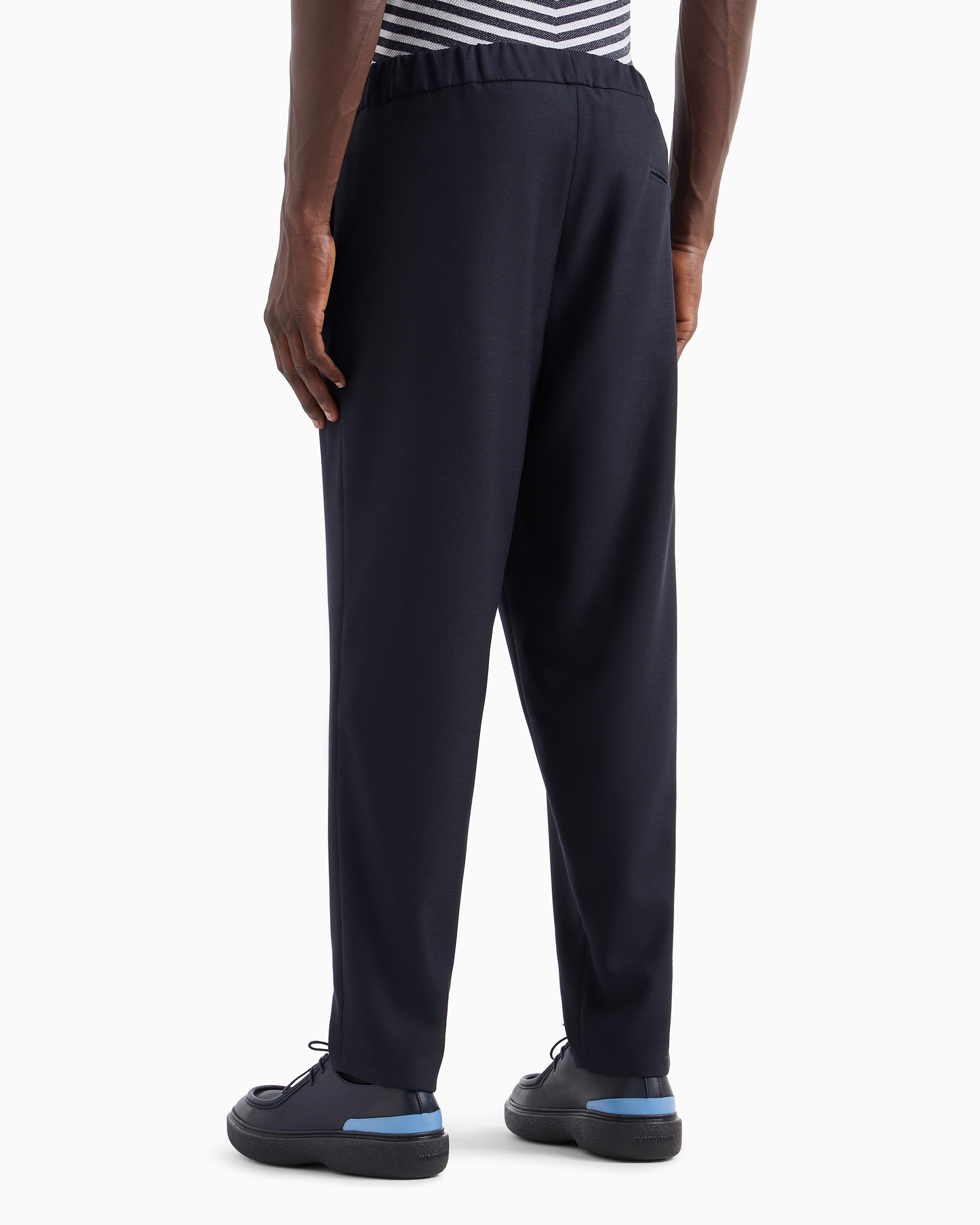 Giorgio Armani Official Store Technical Waffle Flat-front Trousers In Blue
