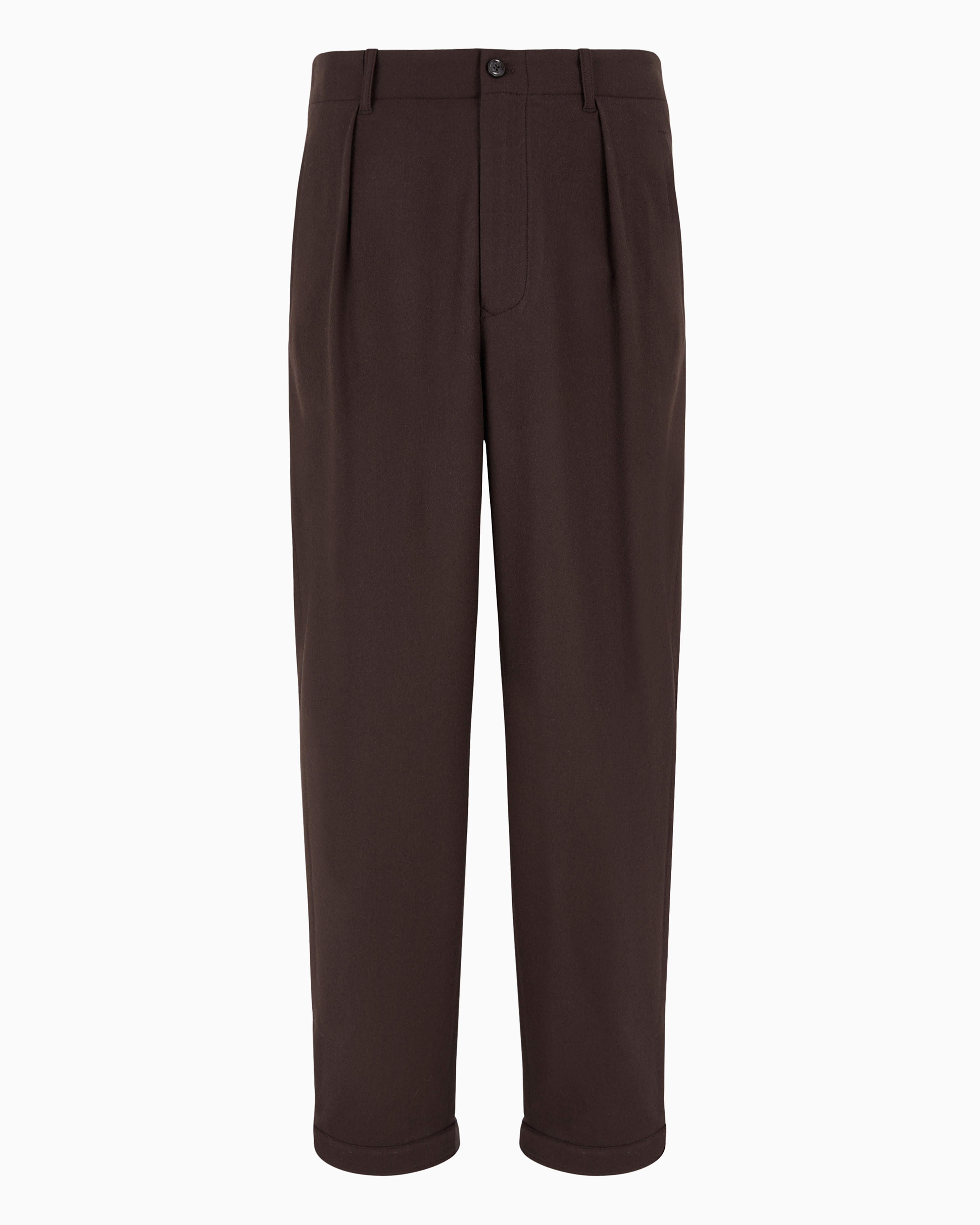 Giorgio Armani Official Store Single-pleat Lightweight Wool Cloth Trousers In Brown