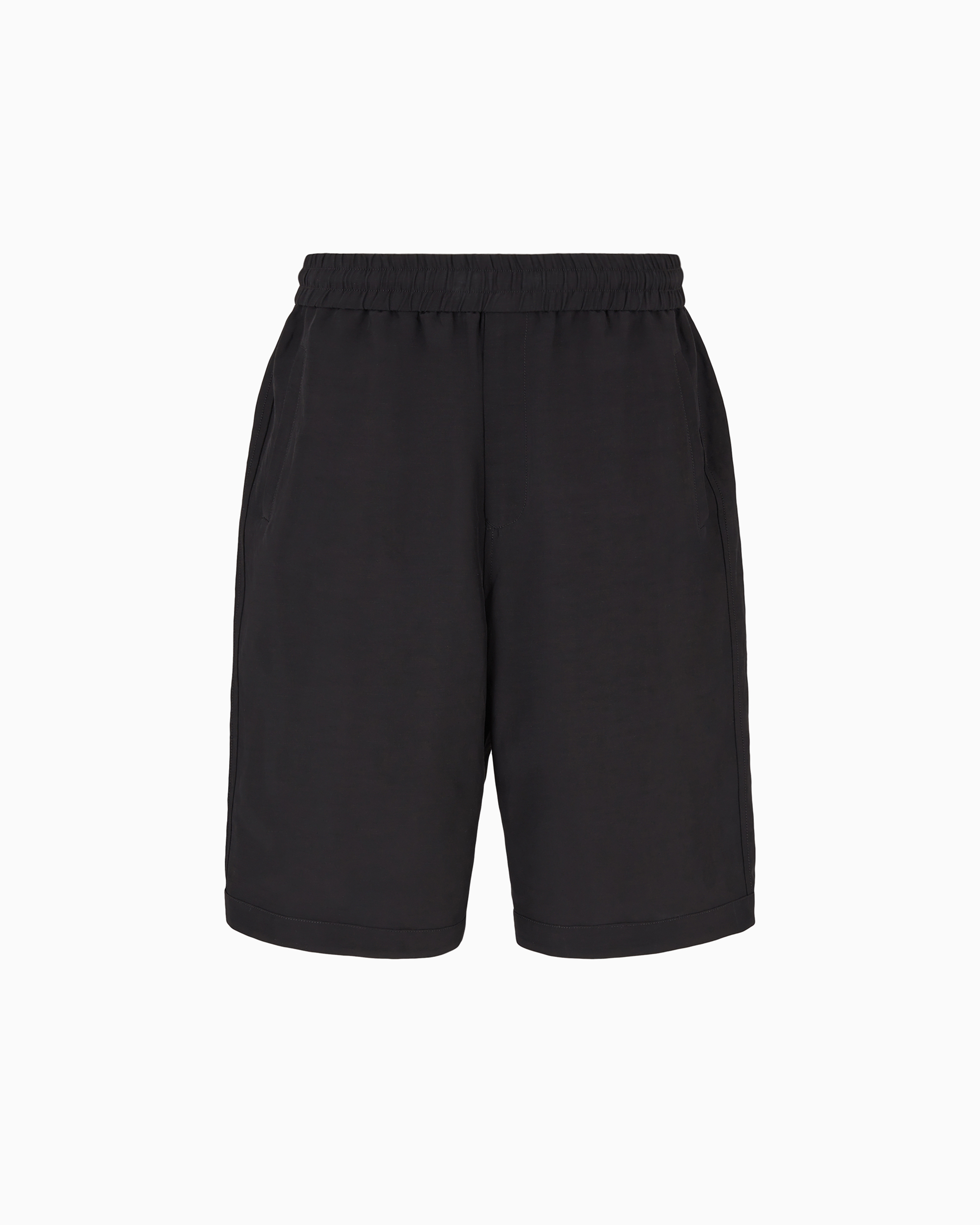 Giorgio Armani Official Store Viscose And Linen Canvas Bermuda Shorts In Black