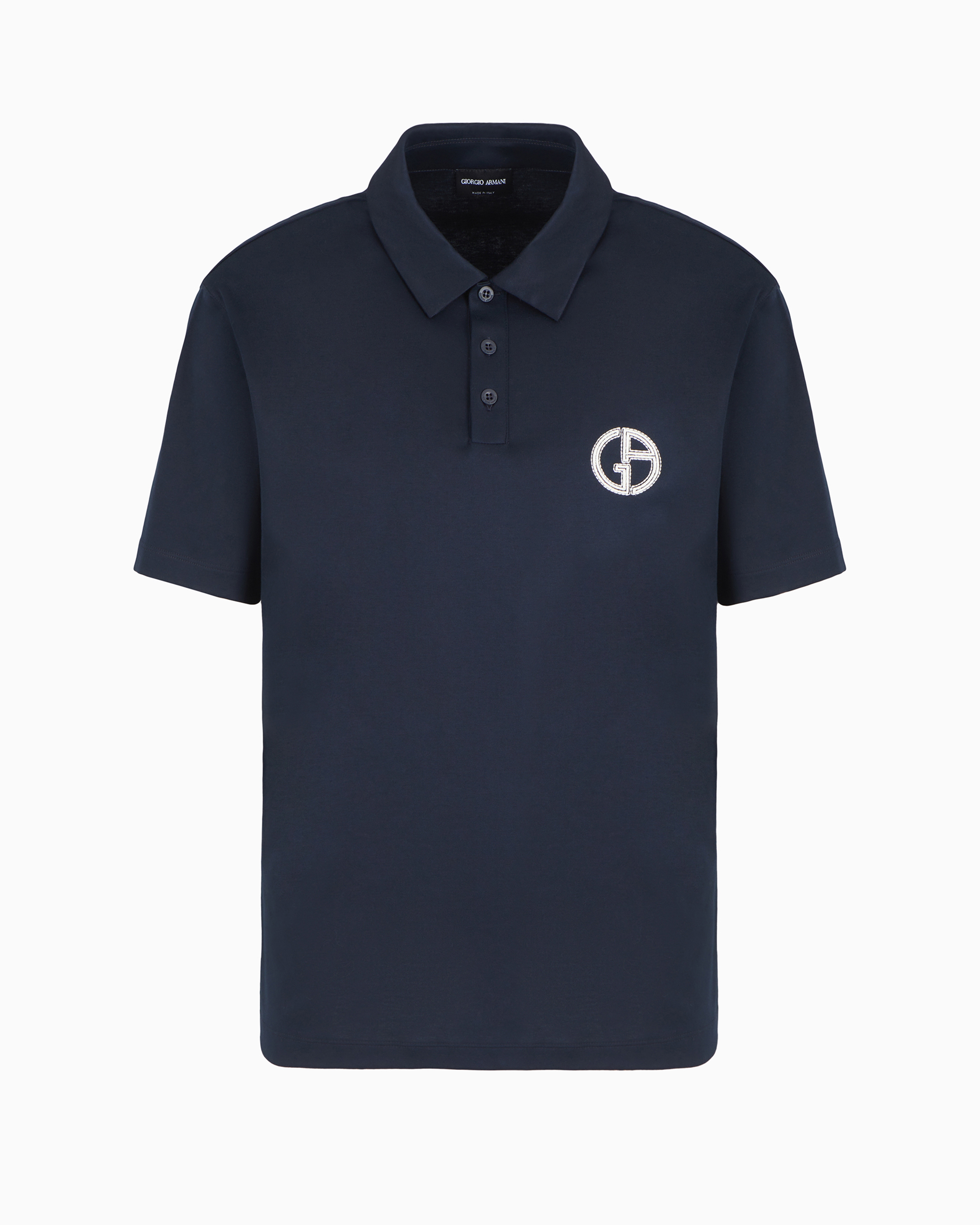 Giorgio Armani Official Store Short-sleeved Polo Shirt In Cotton Interlock In Bleu