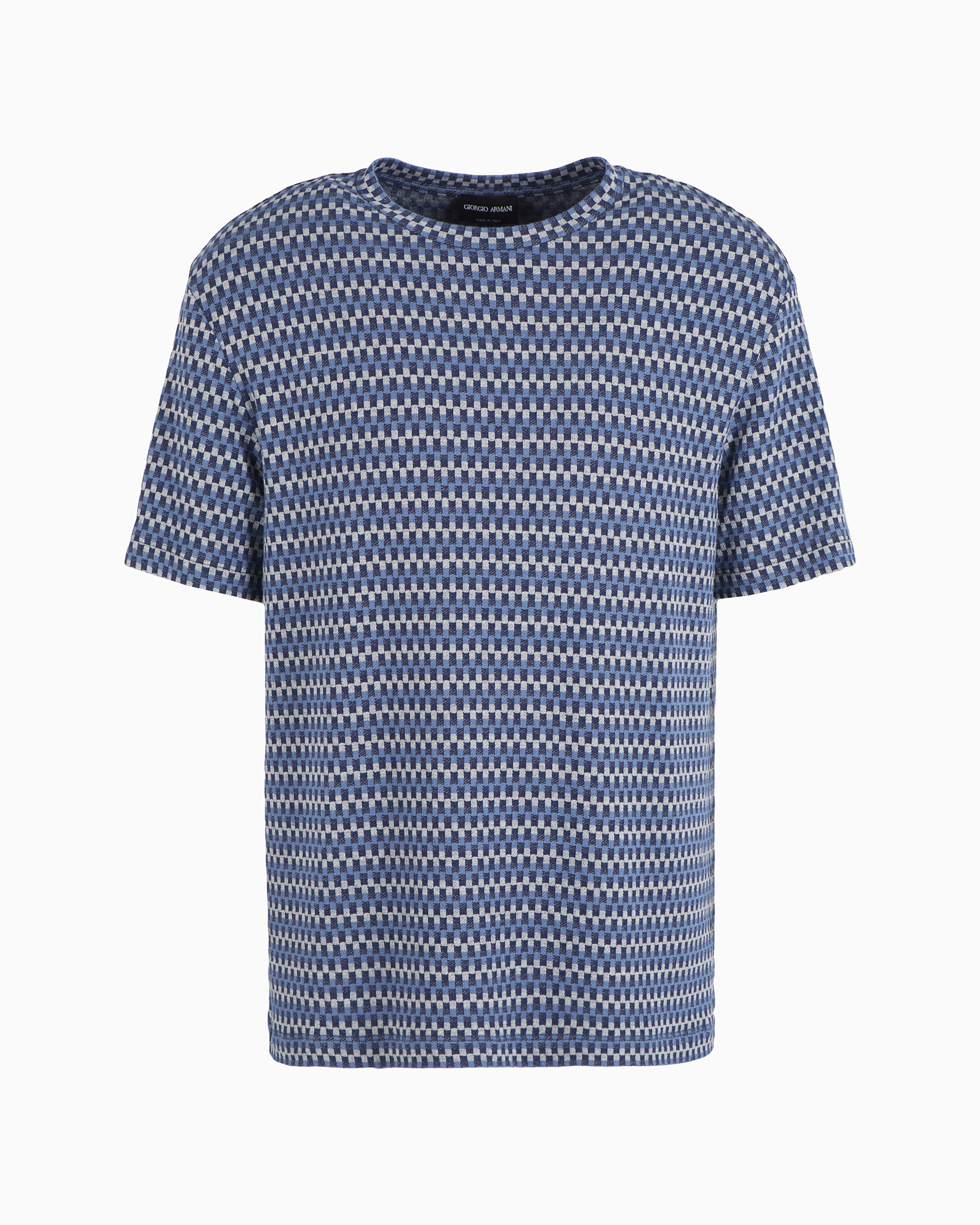 Giorgio Armani Official Store Stretch Viscose Jacquard Jersey Crew-neck T-shirt In Blue