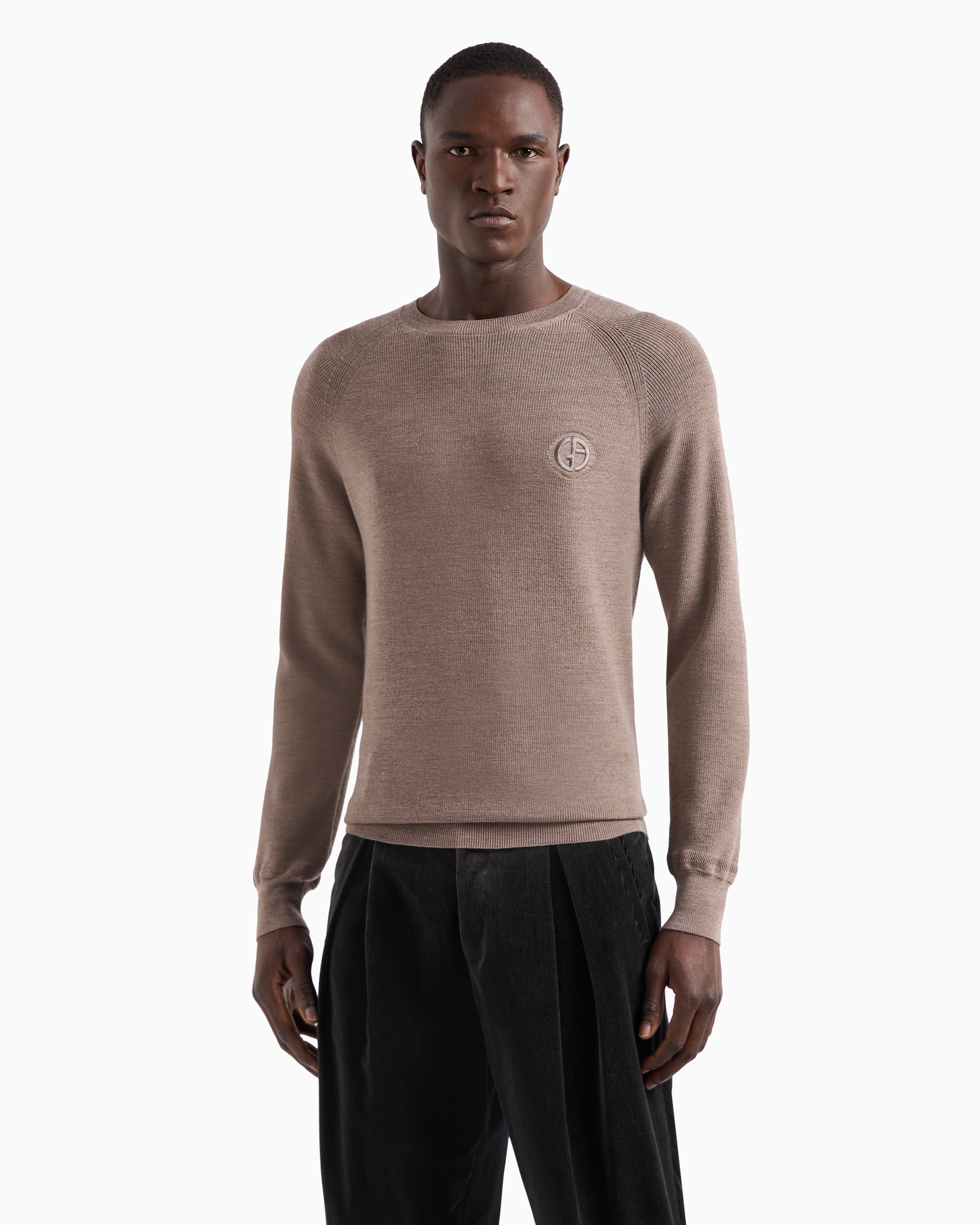 Giorgio Armani Virgin-wool, Crew-neck Jumper In Beige