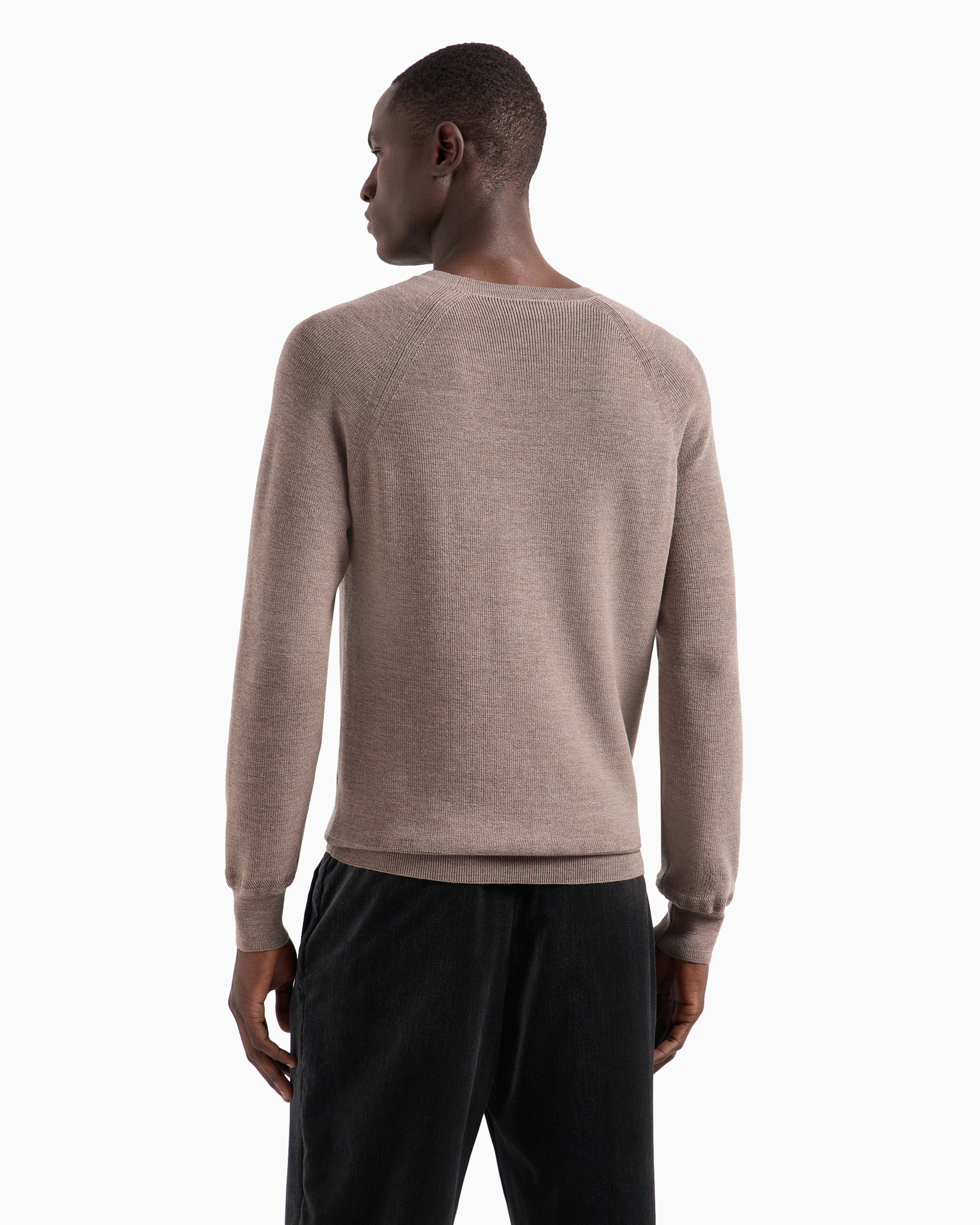 Giorgio Armani Virgin-wool, Crew-neck Jumper In Beige