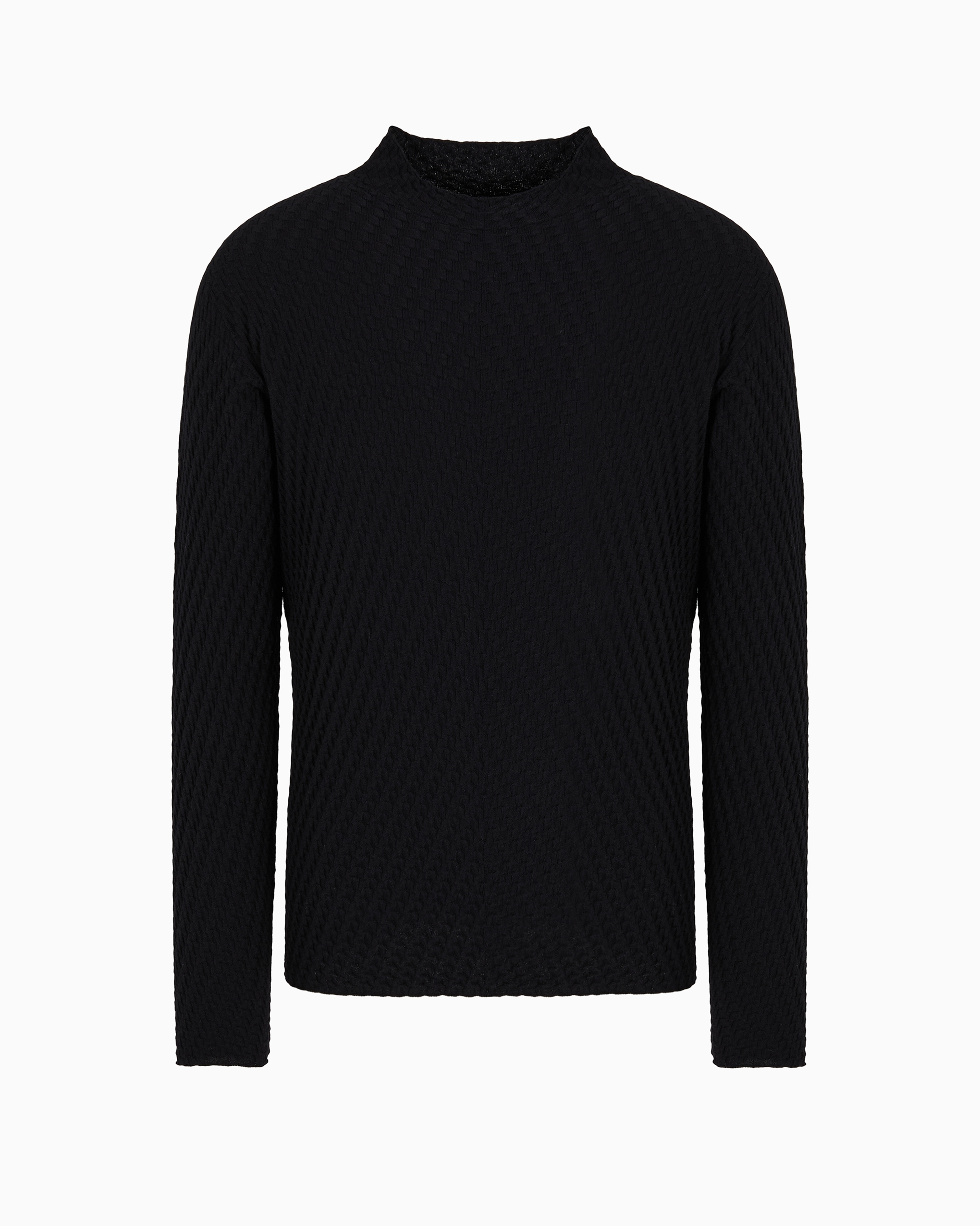 Giorgio Armani Official Store Jacquard Virgin Wool Mock-neck Jumper In Noir