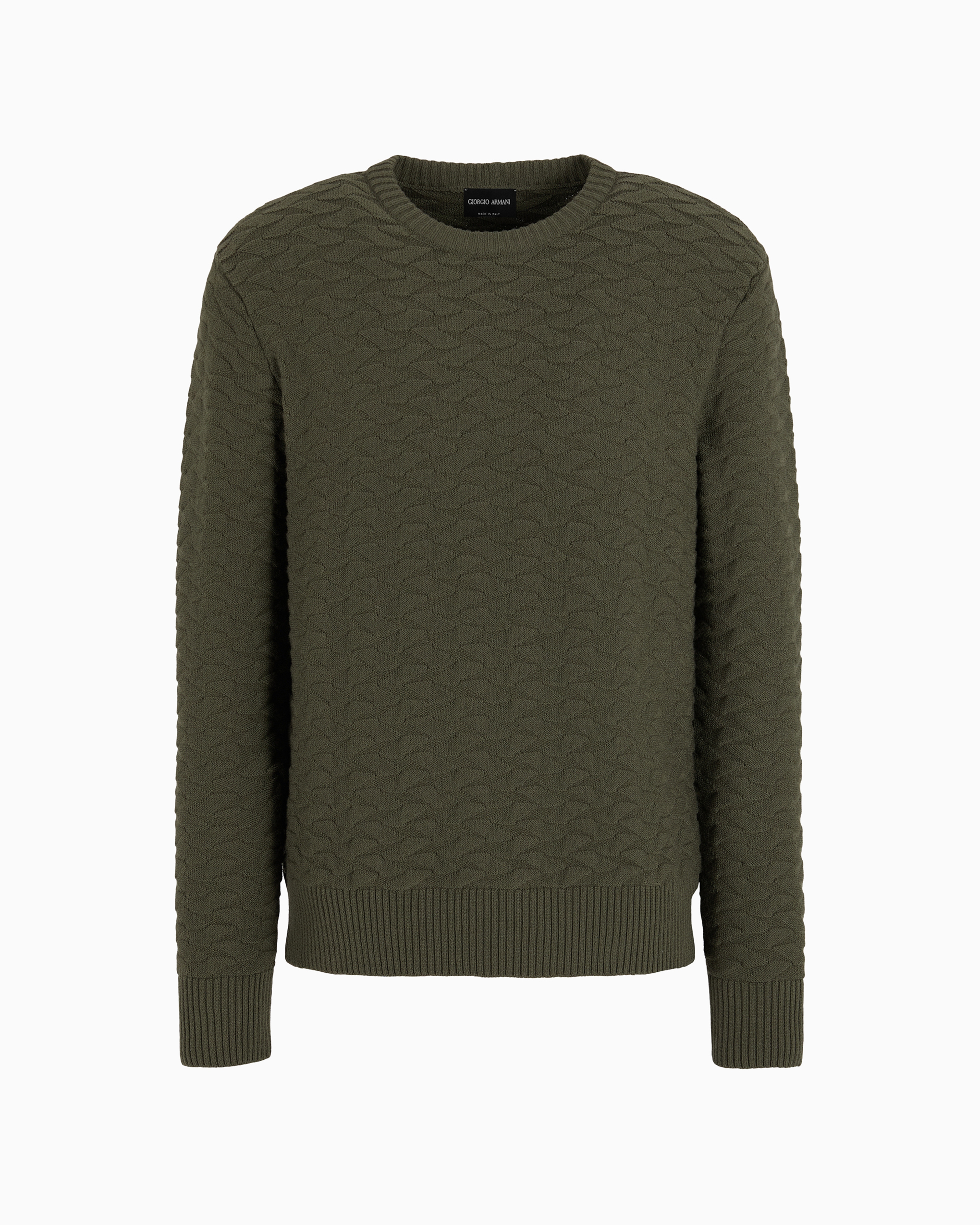 Giorgio Armani Official Store Jacquard Virgin-wool Blend Crew-neck Jumper In Green