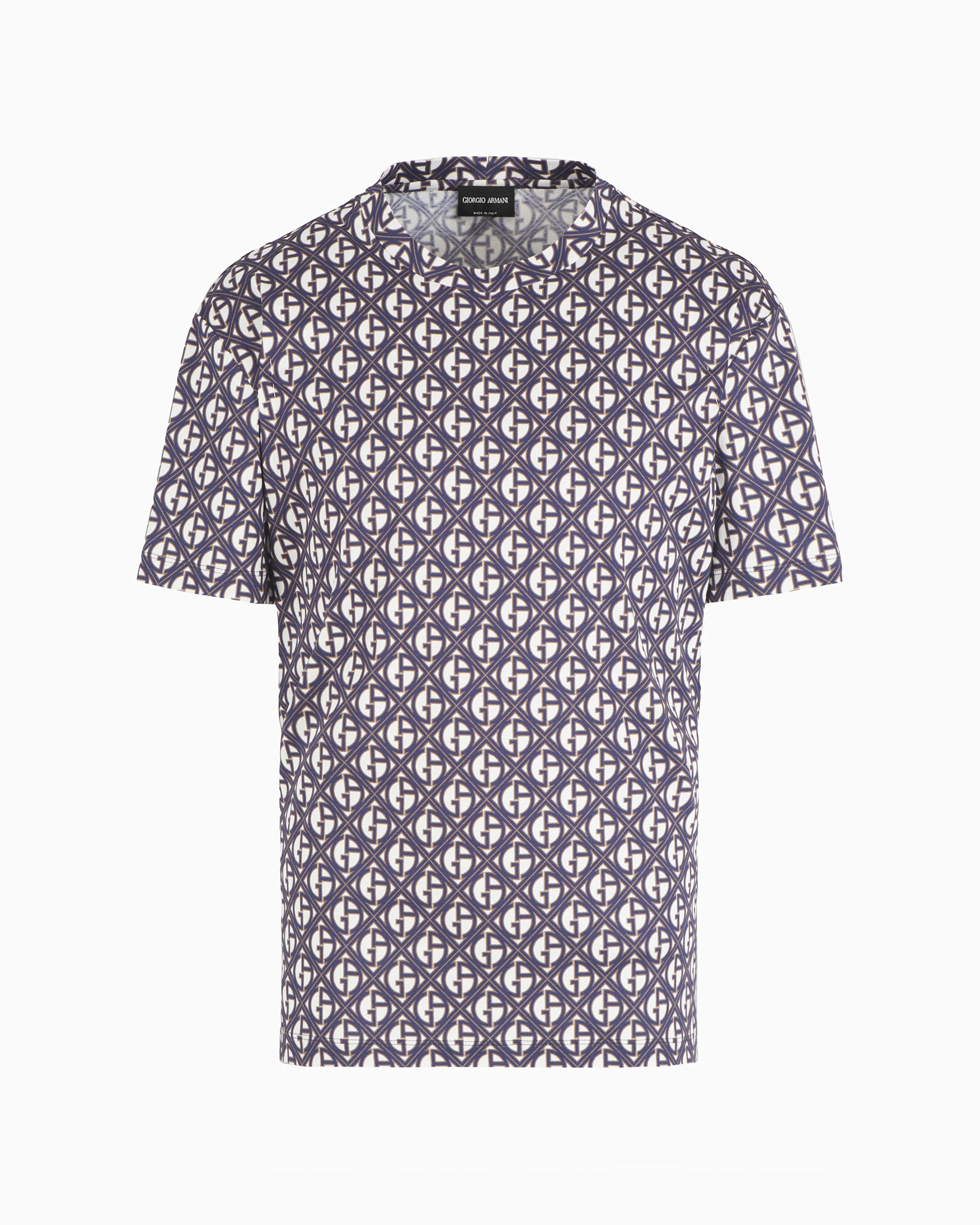 Giorgio Armani Official Store Crew-neck T-shirt In Monogrammed Silk And Cotton In Pattern