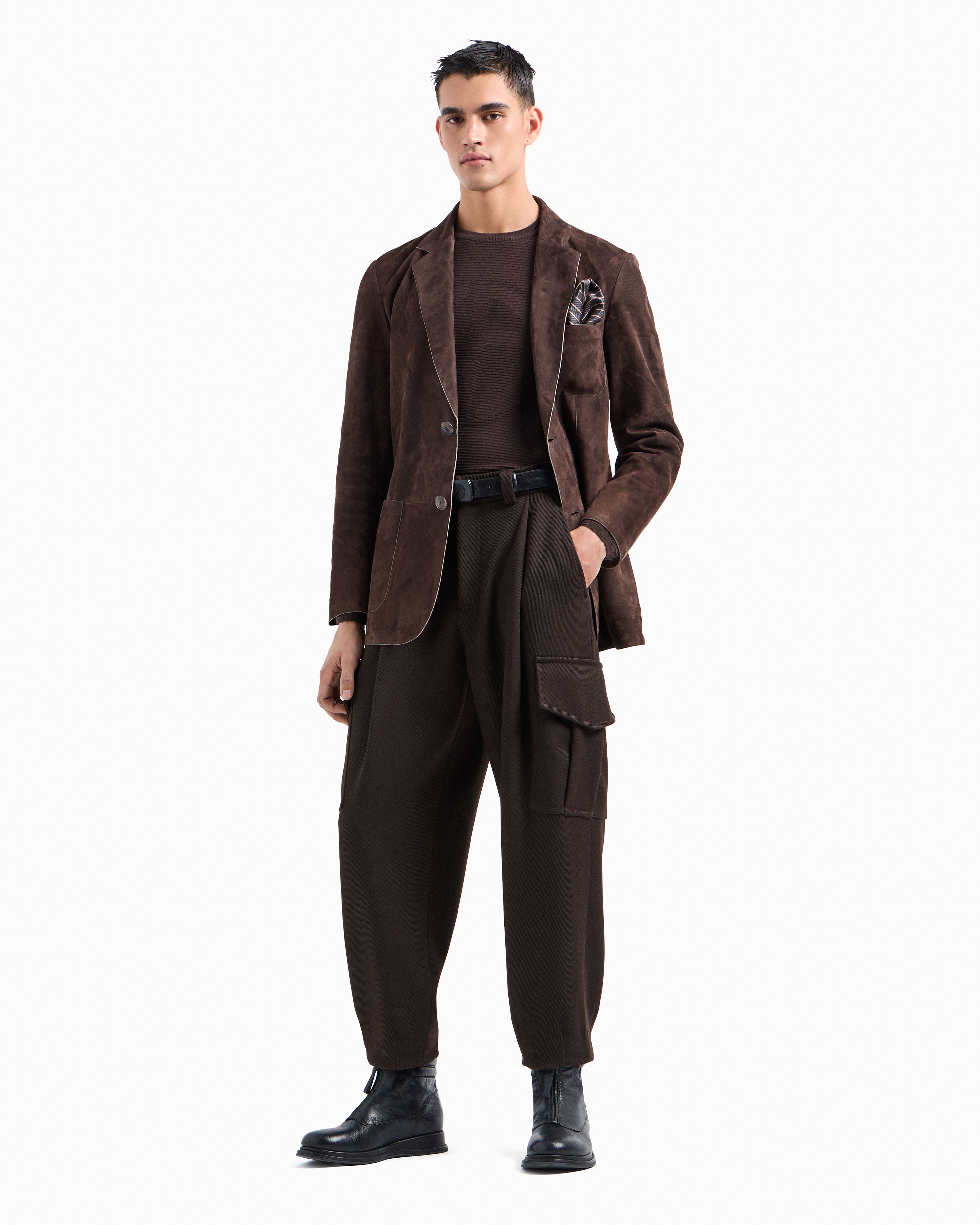 Giorgio Armani Official Store Virgin-wool Blend Crew-neck Jumper With Jacquard Logo In Cioccolato