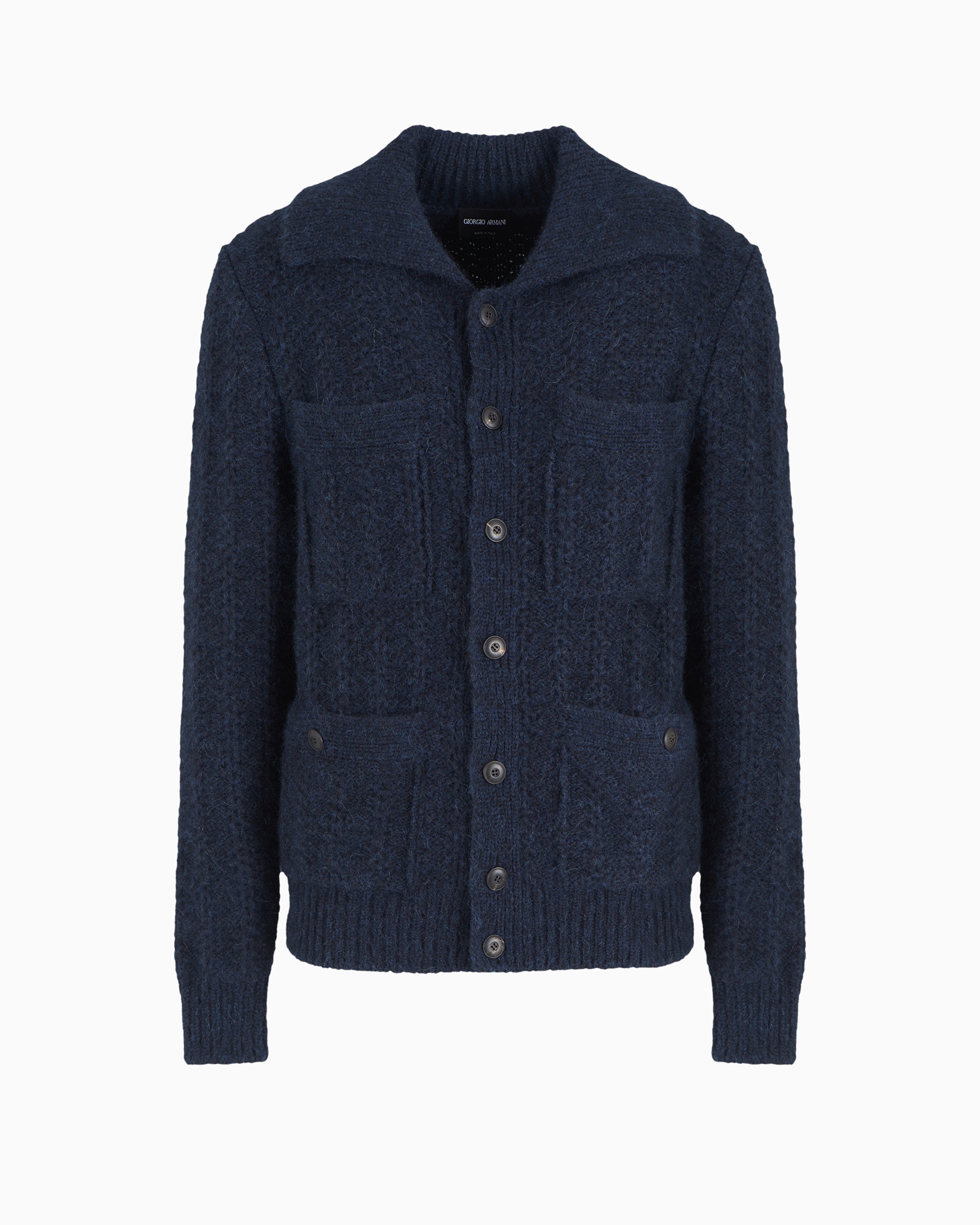 Giorgio Armani Official Store Alpaca And Cotton Cardigan In Blue