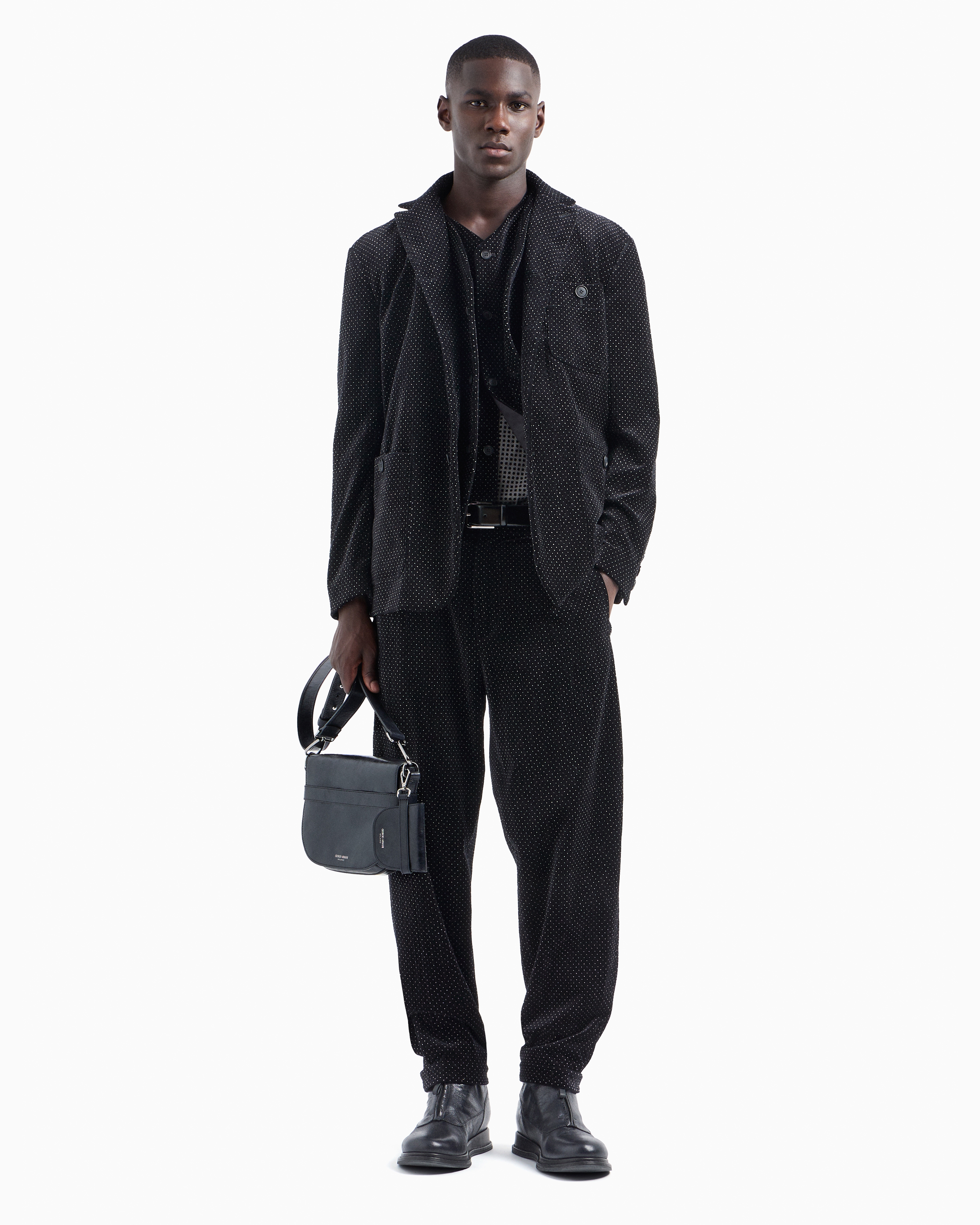 Giorgio Armani Single-breasted Waistcoat In Seersucker Velvet With A Polka-dot Motif In Pattern