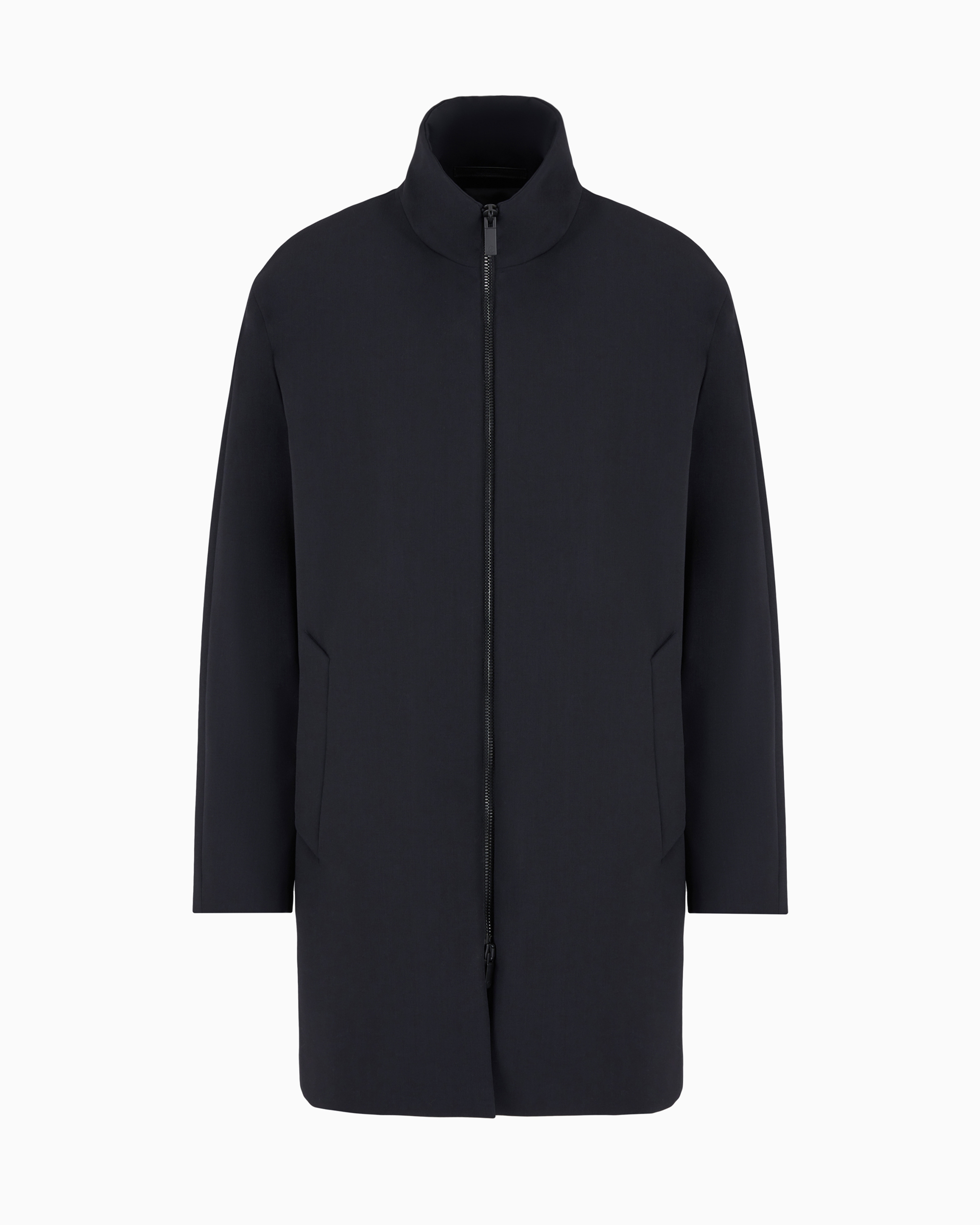 Giorgio Armani Official Store Long Technical Wool Pea Coat In Blue