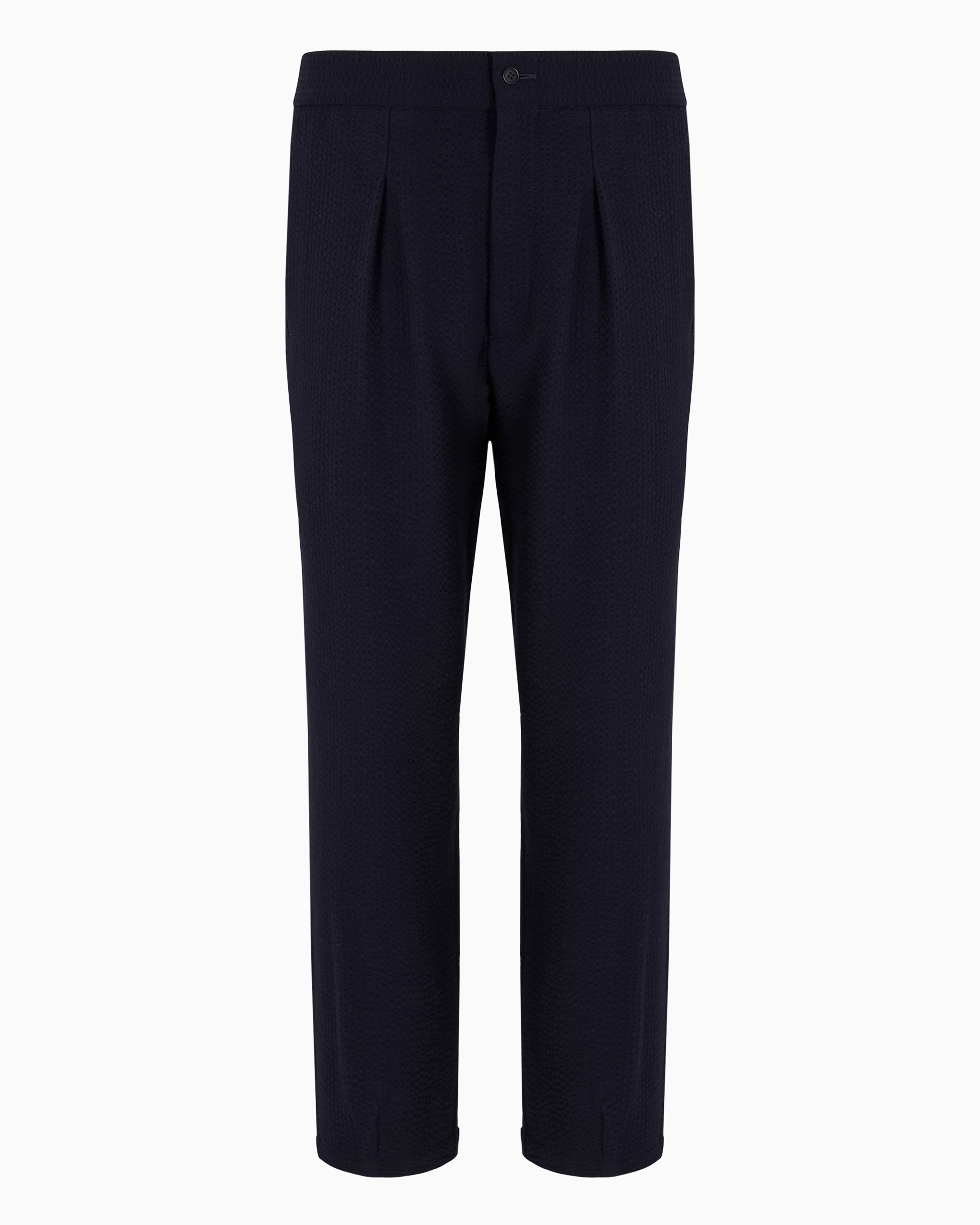 Shop Giorgio Armani Single-pleat, Virgin Wool And Seersucker Cashmere Trousers In Blue