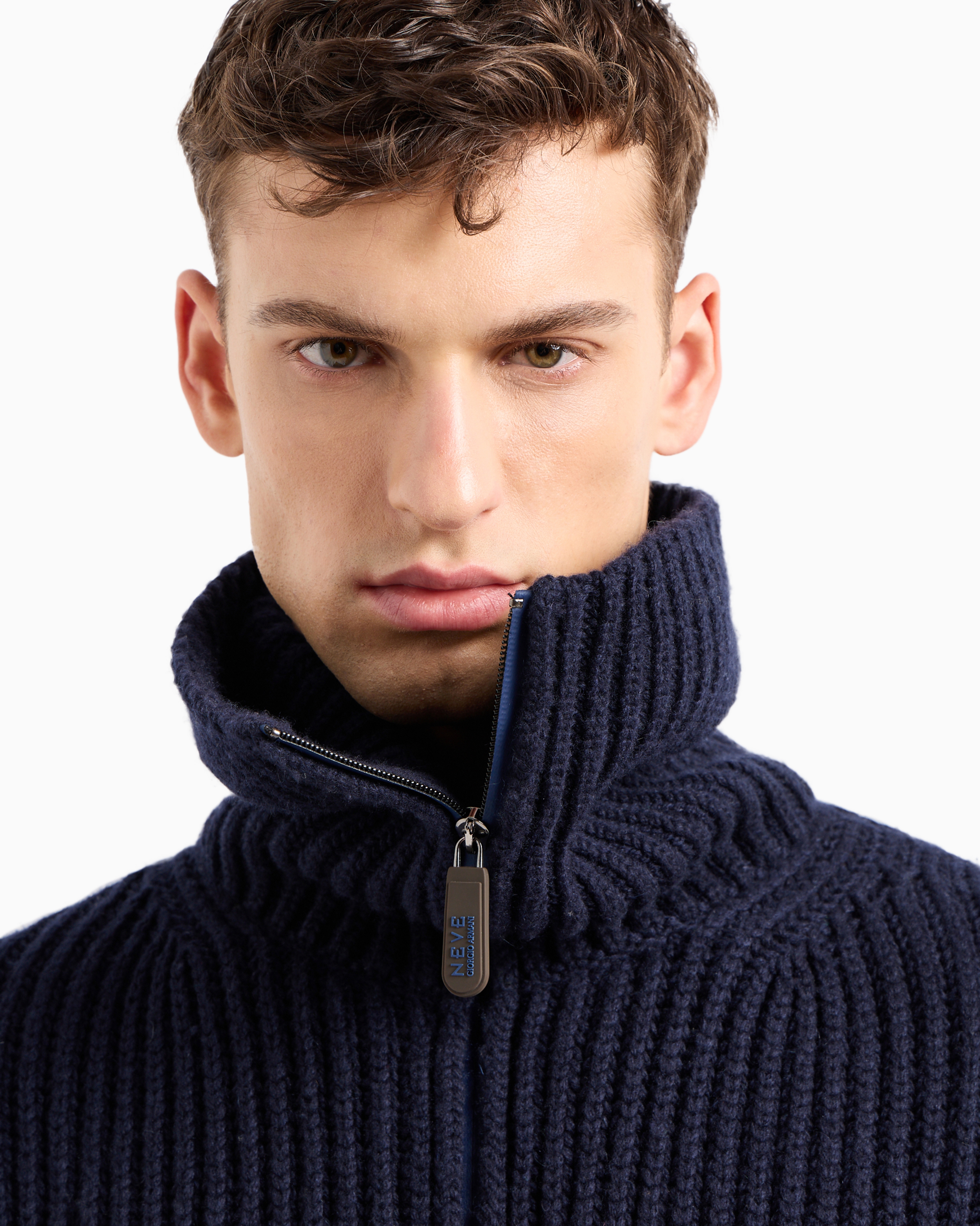 Shop Giorgio Armani Neve Ribbed Cashmere Jumper With Zip In Blue