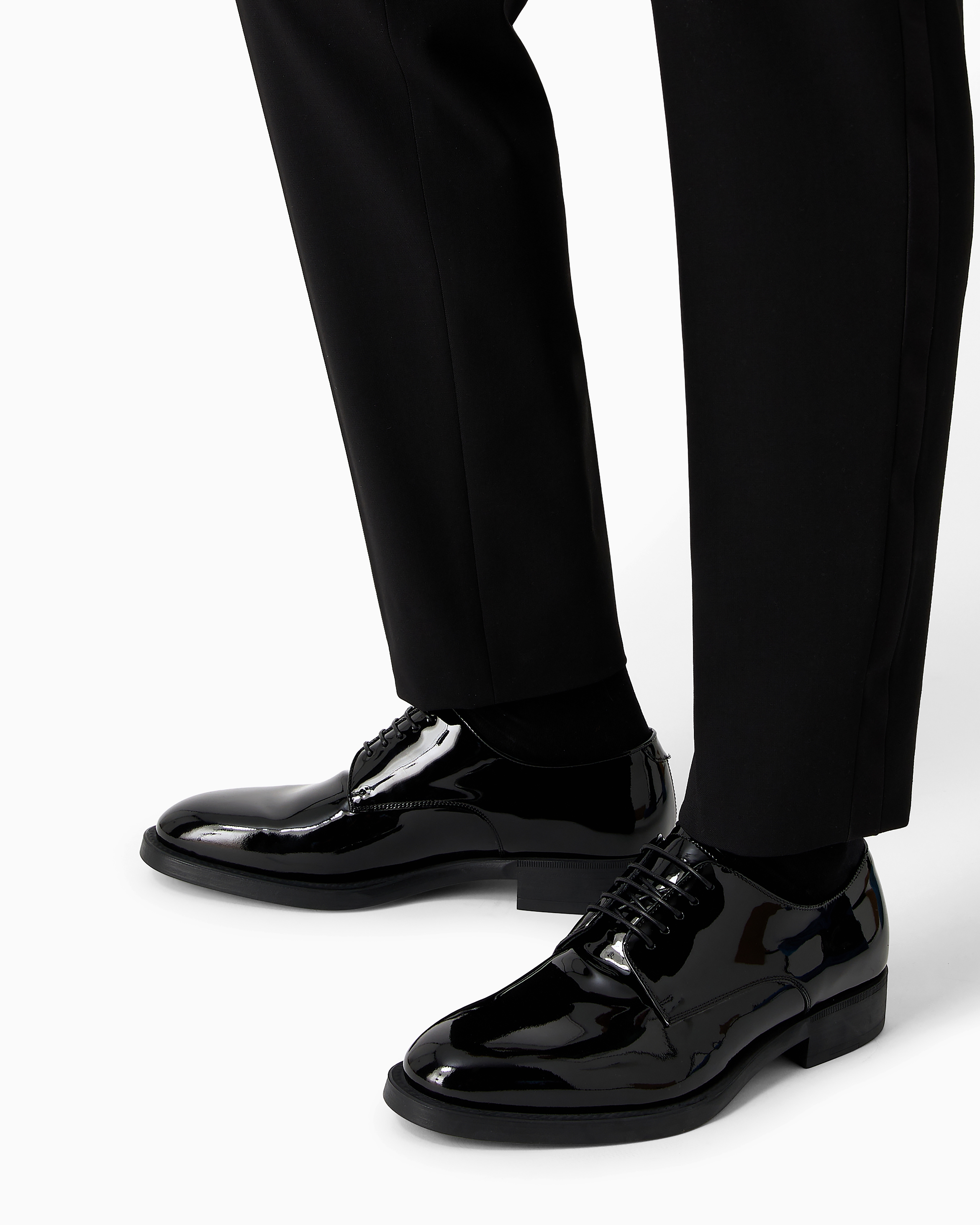 Shop Giorgio Armani Patent-leather Derby Shoes In Black