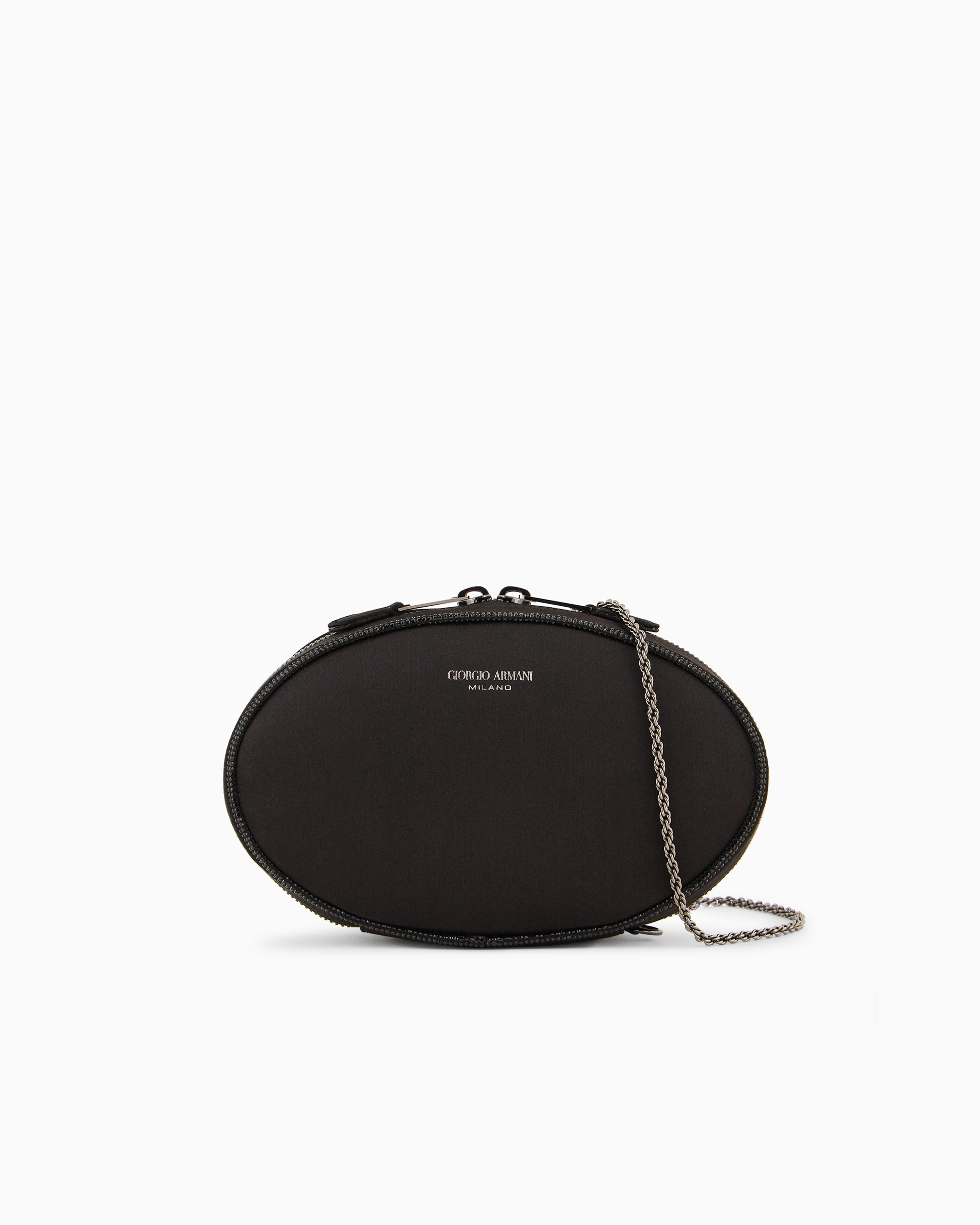 Giorgio Armani Round, Satin Clutch Bag In Black