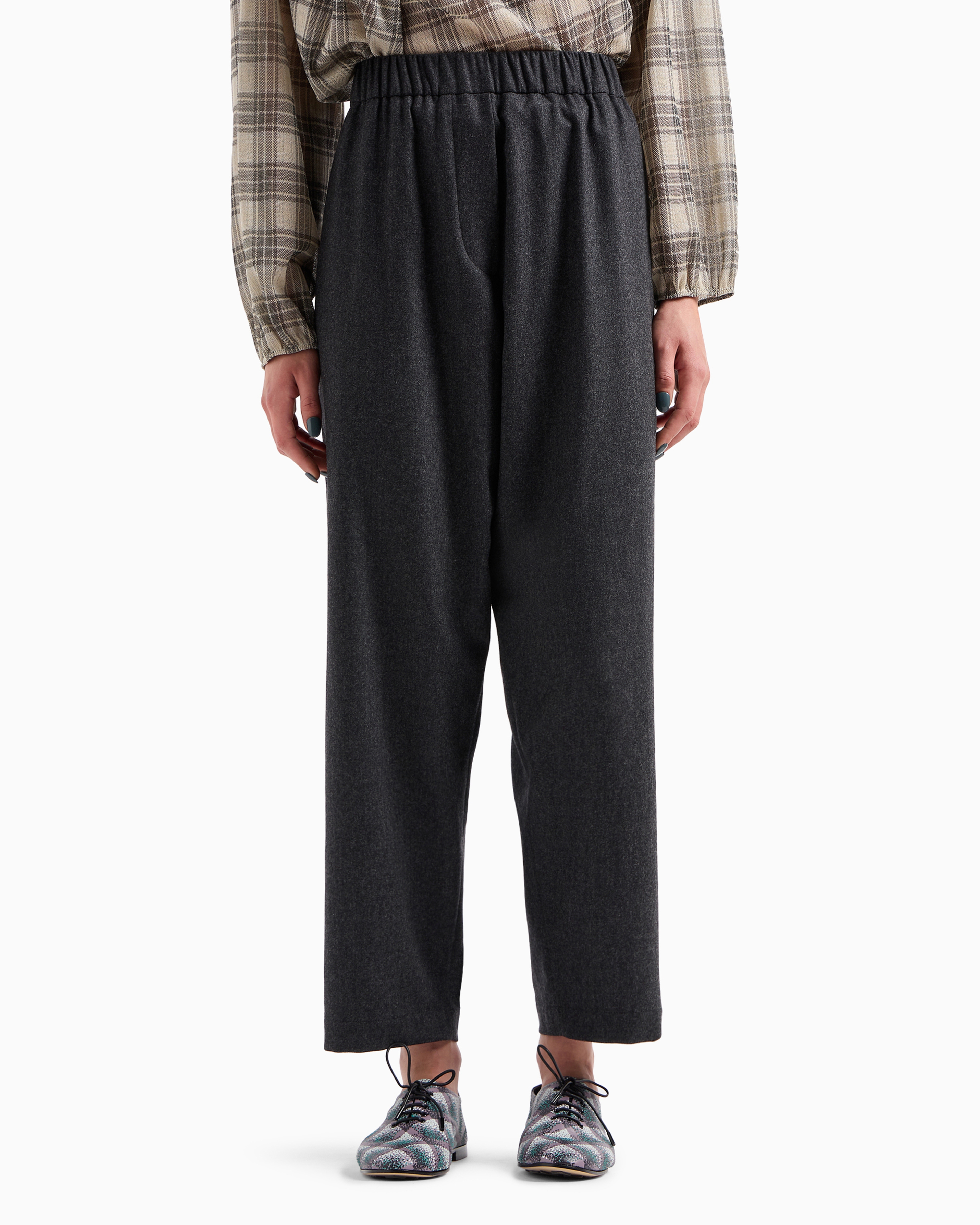 Giorgio Armani Official Store Soft Wool And Cashmere Flannel Trousers In Gris