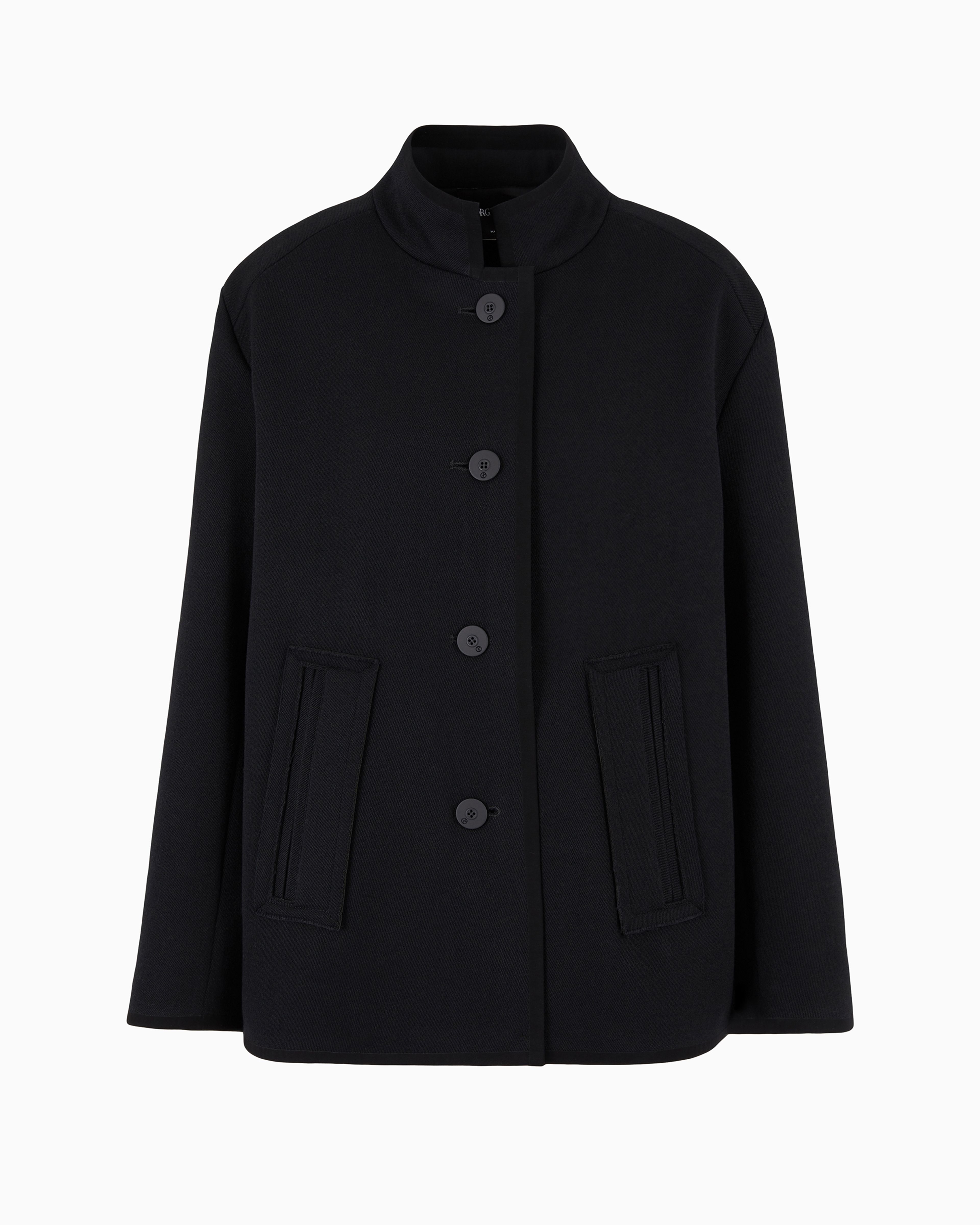 Giorgio Armani Official Store Single-breasted Wool-blend Cropped Pea Coat In Noir