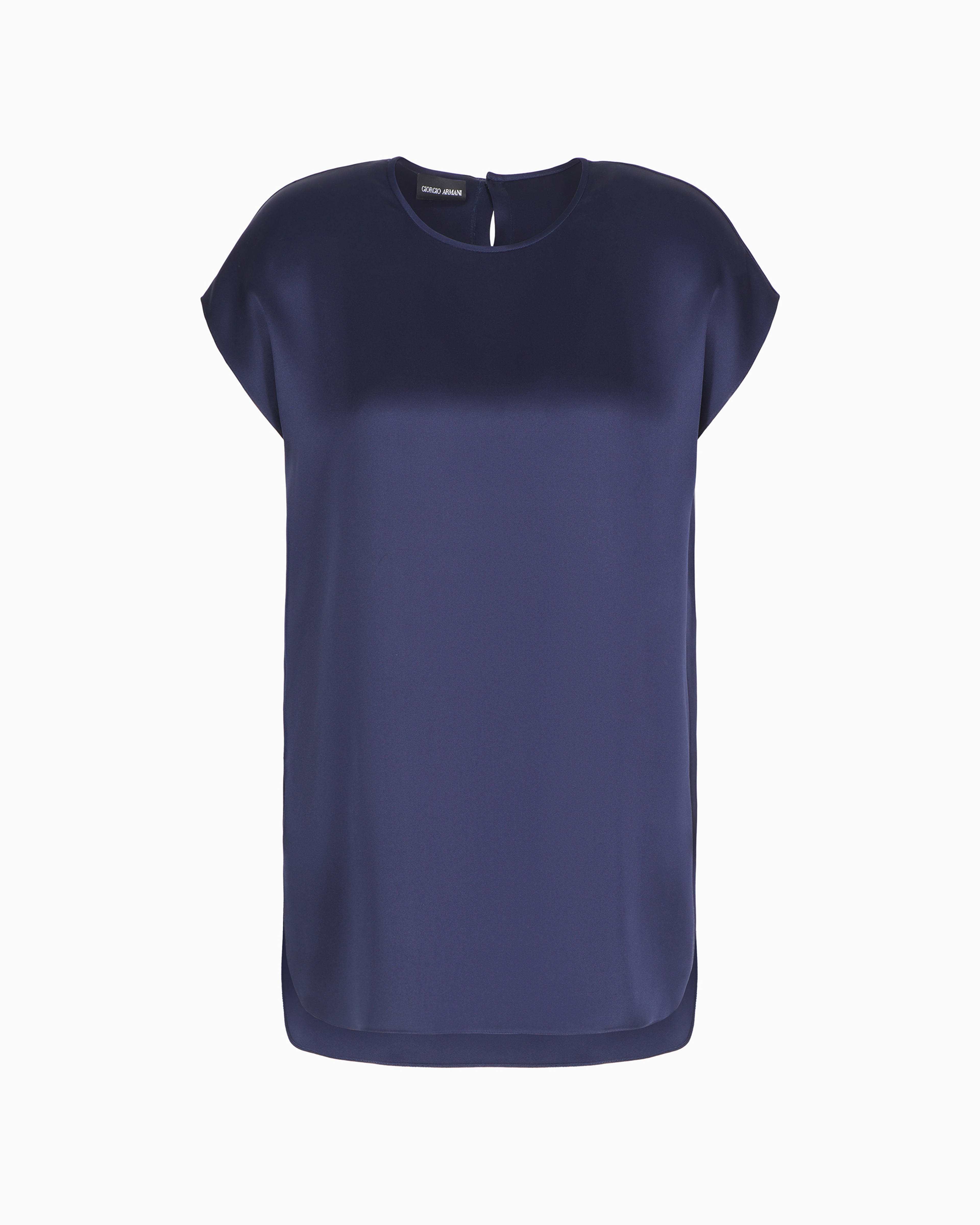 Giorgio Armani Long Blouse In Silk Double Satin In Blue