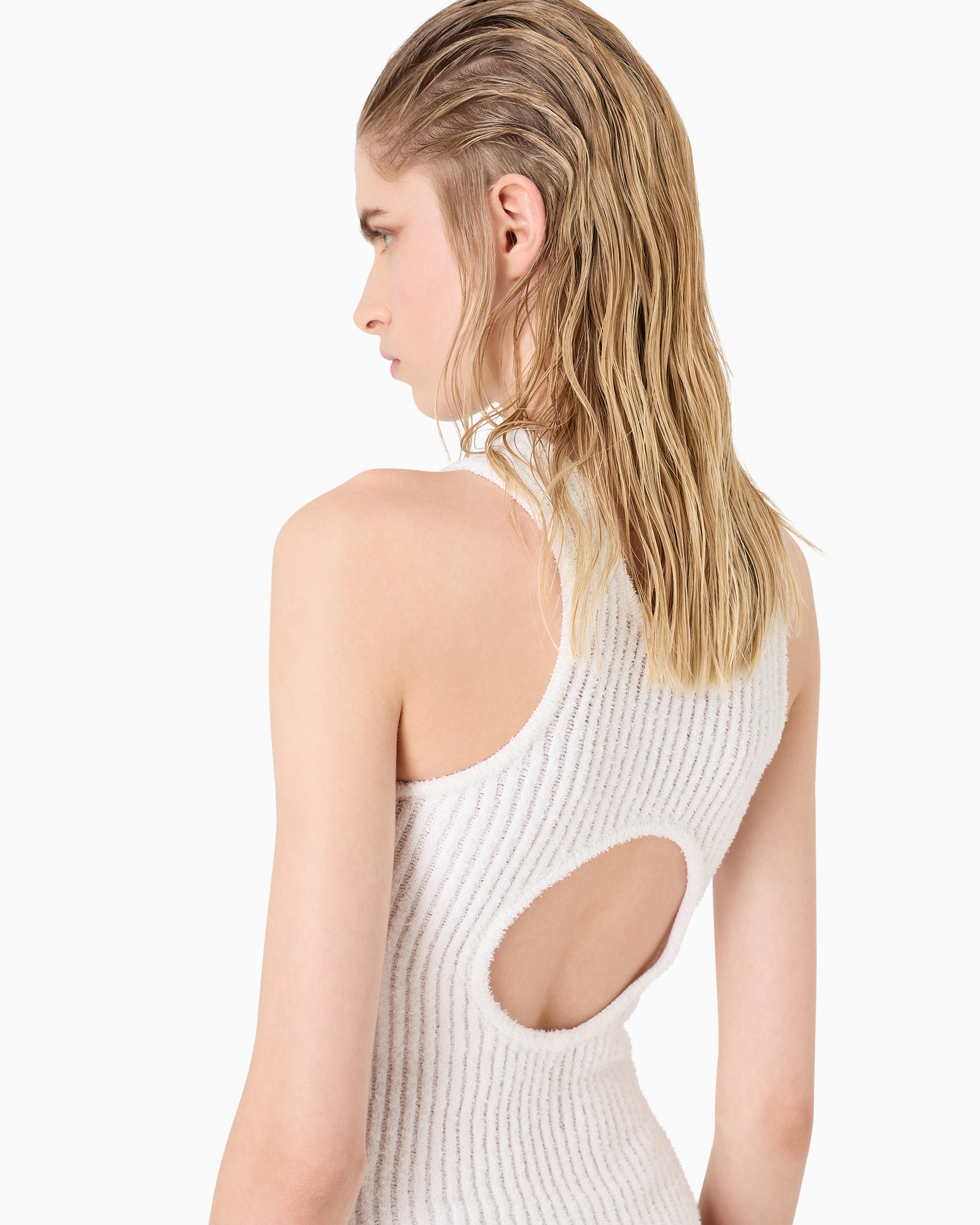 Shop Giorgio Armani Ribbed Cotton And Viscose-blend Bodysuit In Weiss