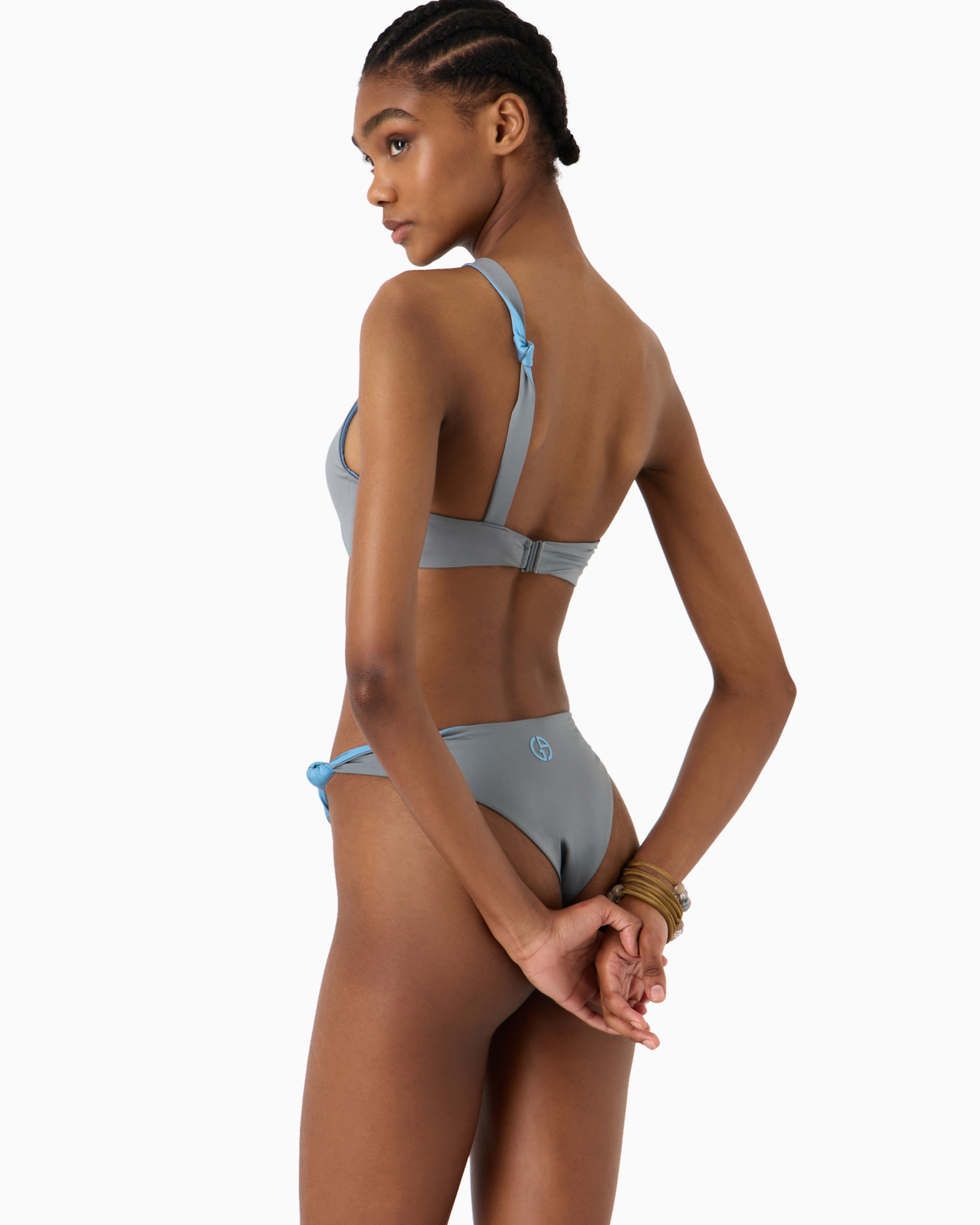 Shop Giorgio Armani Asymmetric Bandeau Bikini In Gray