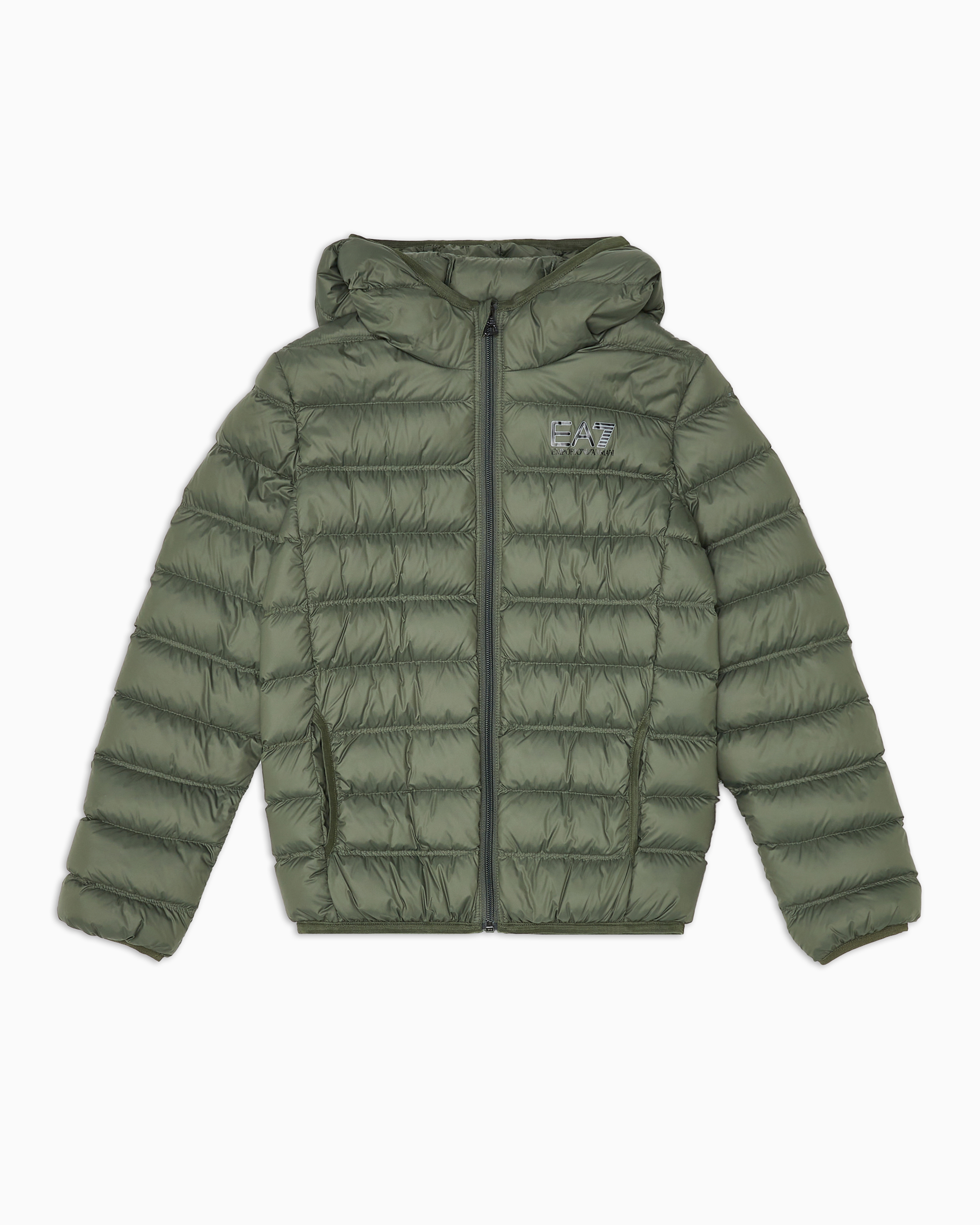 Ea7 Official Store Wattierte Visibility Boy Bomberjacke Mit Kapuze In Green