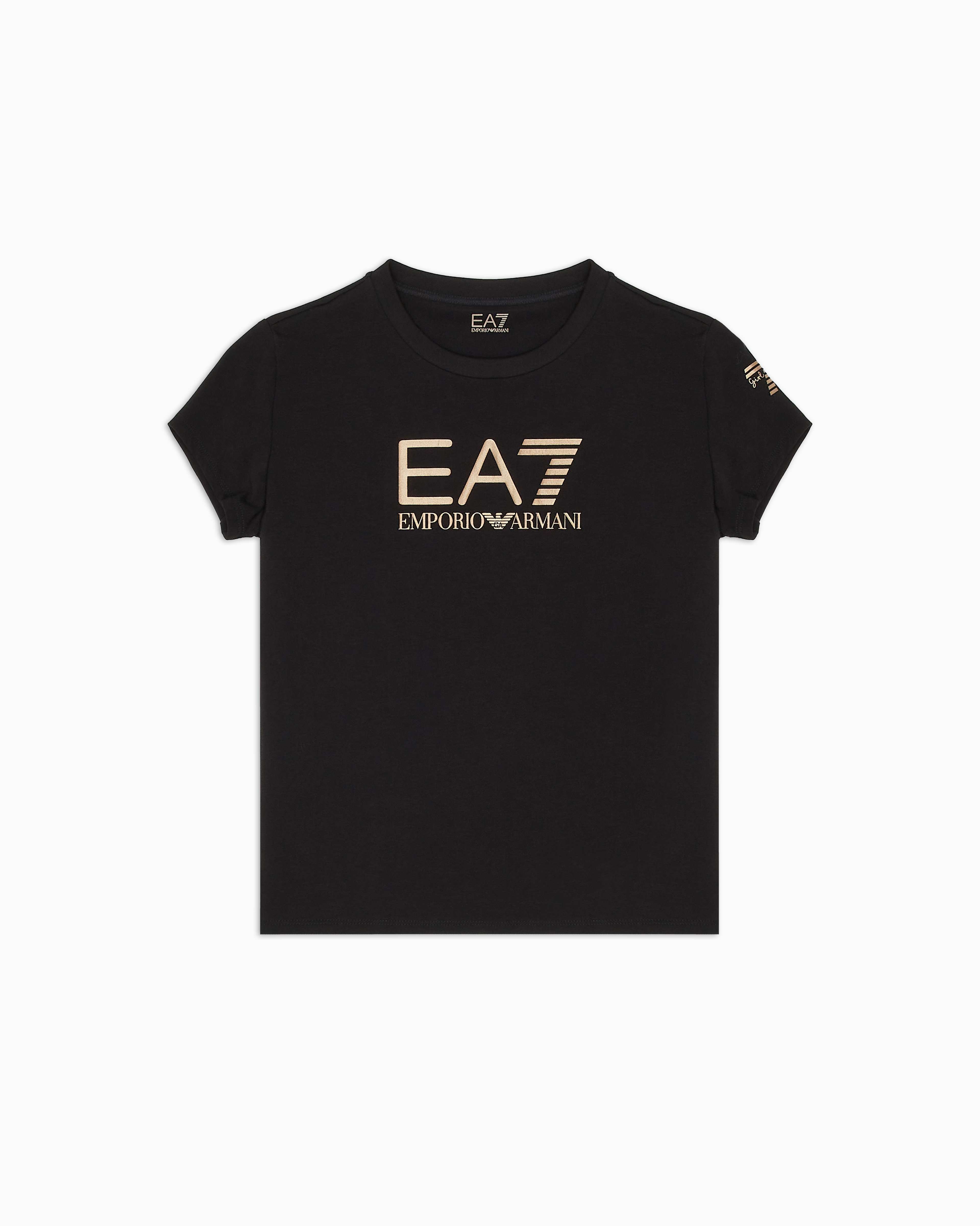 Shop Ea7 Shiny Girl Stretch-cotton, Crew-neck T-shirt In Black