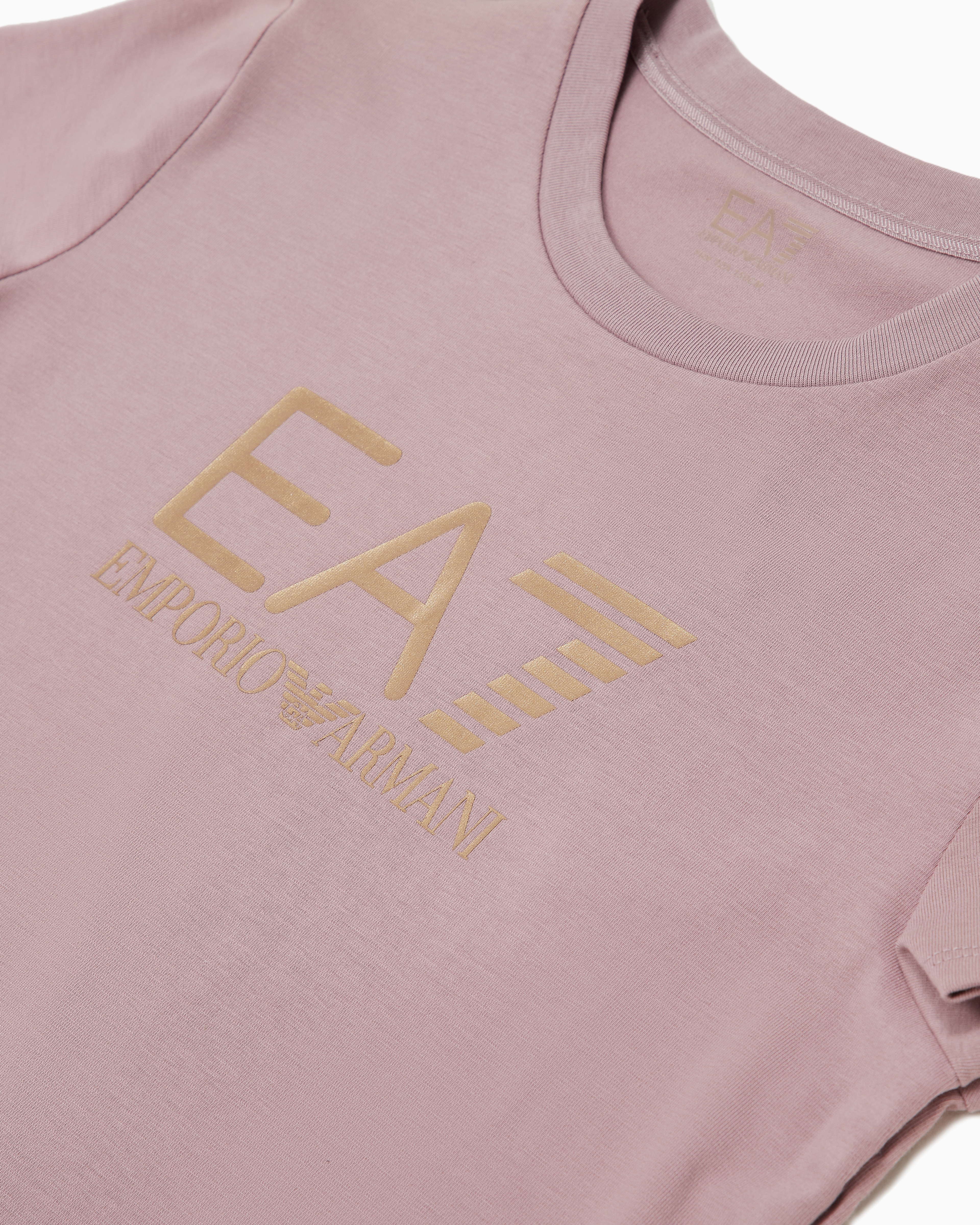 Shop Ea7 Shiny Girl Stretch-cotton, Crew-neck T-shirt In Pink