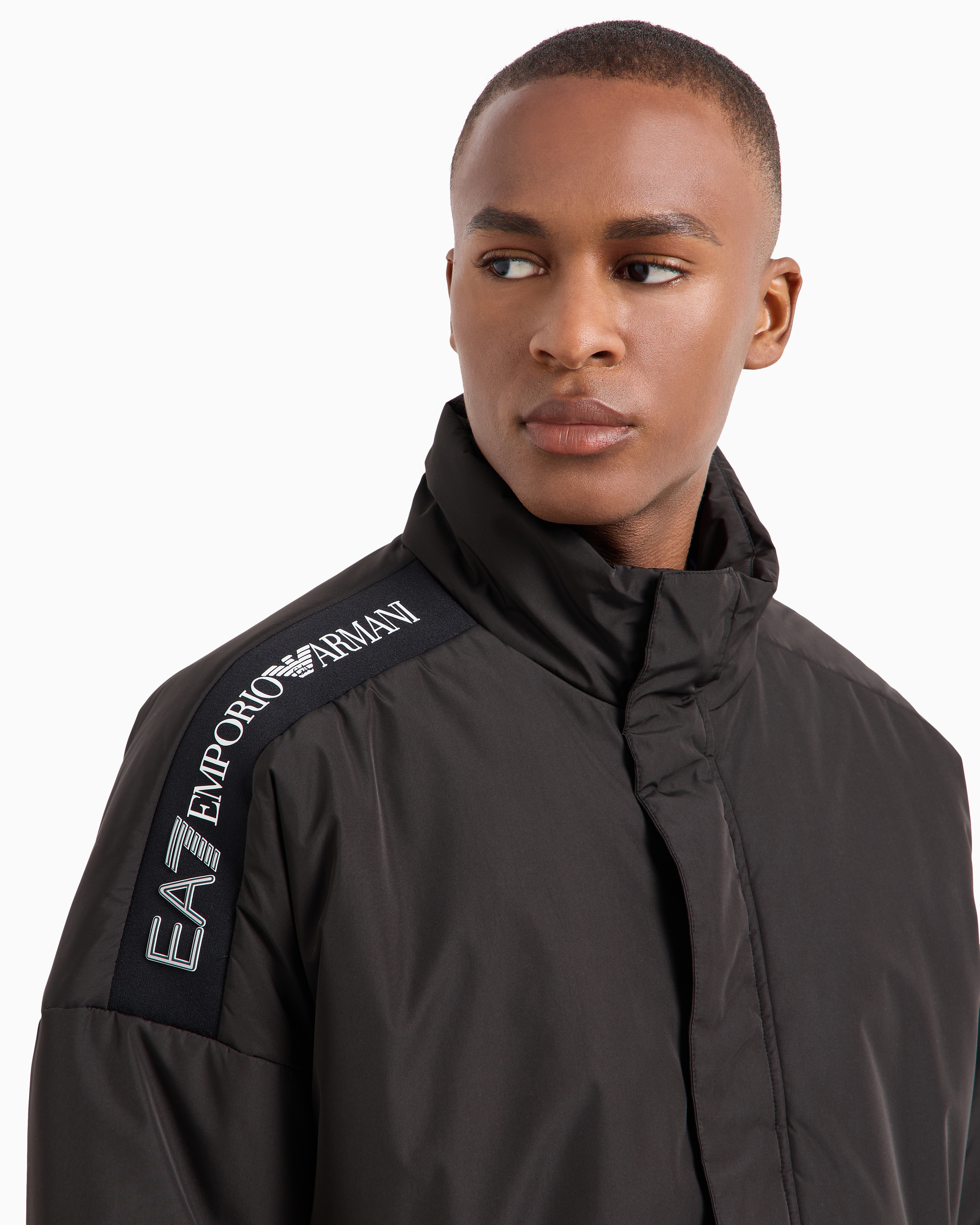 Shop Ea7 Logo Series Technical Fabric Padded Bomber In Black