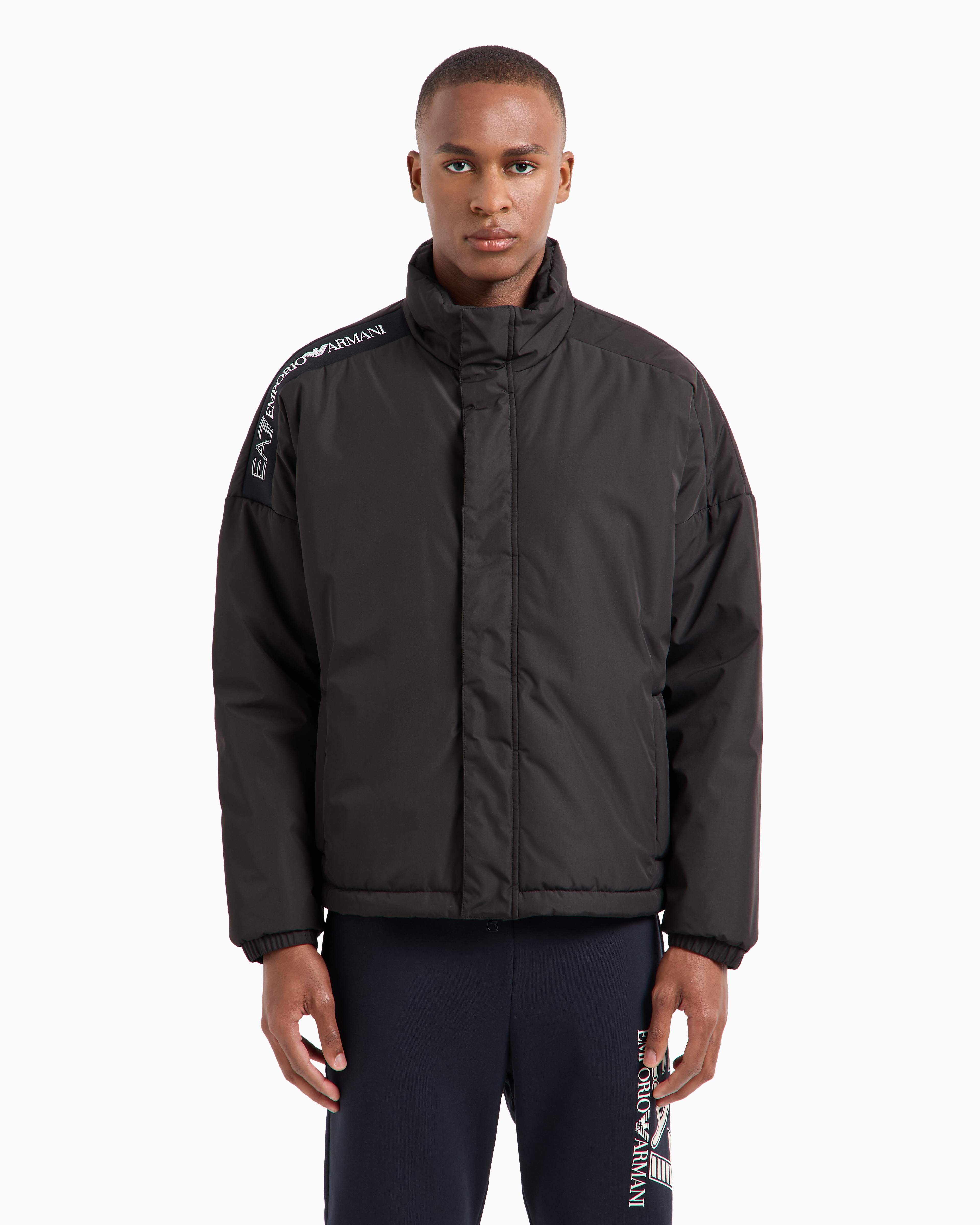 Shop Ea7 Logo Series Technical Fabric Padded Bomber In Black