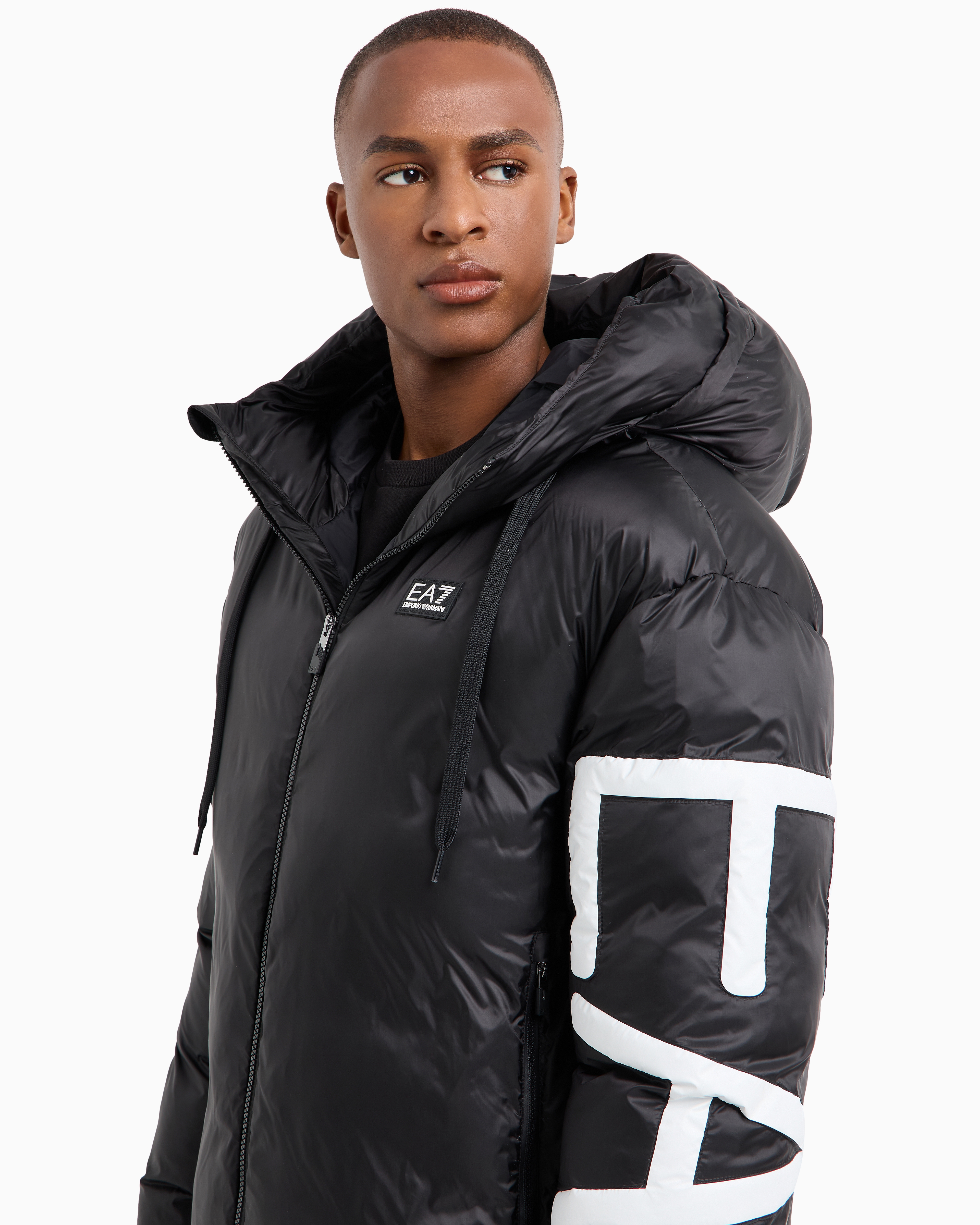 Shop Ea7 Technical Fabric Padded Jacket With Hood In Black