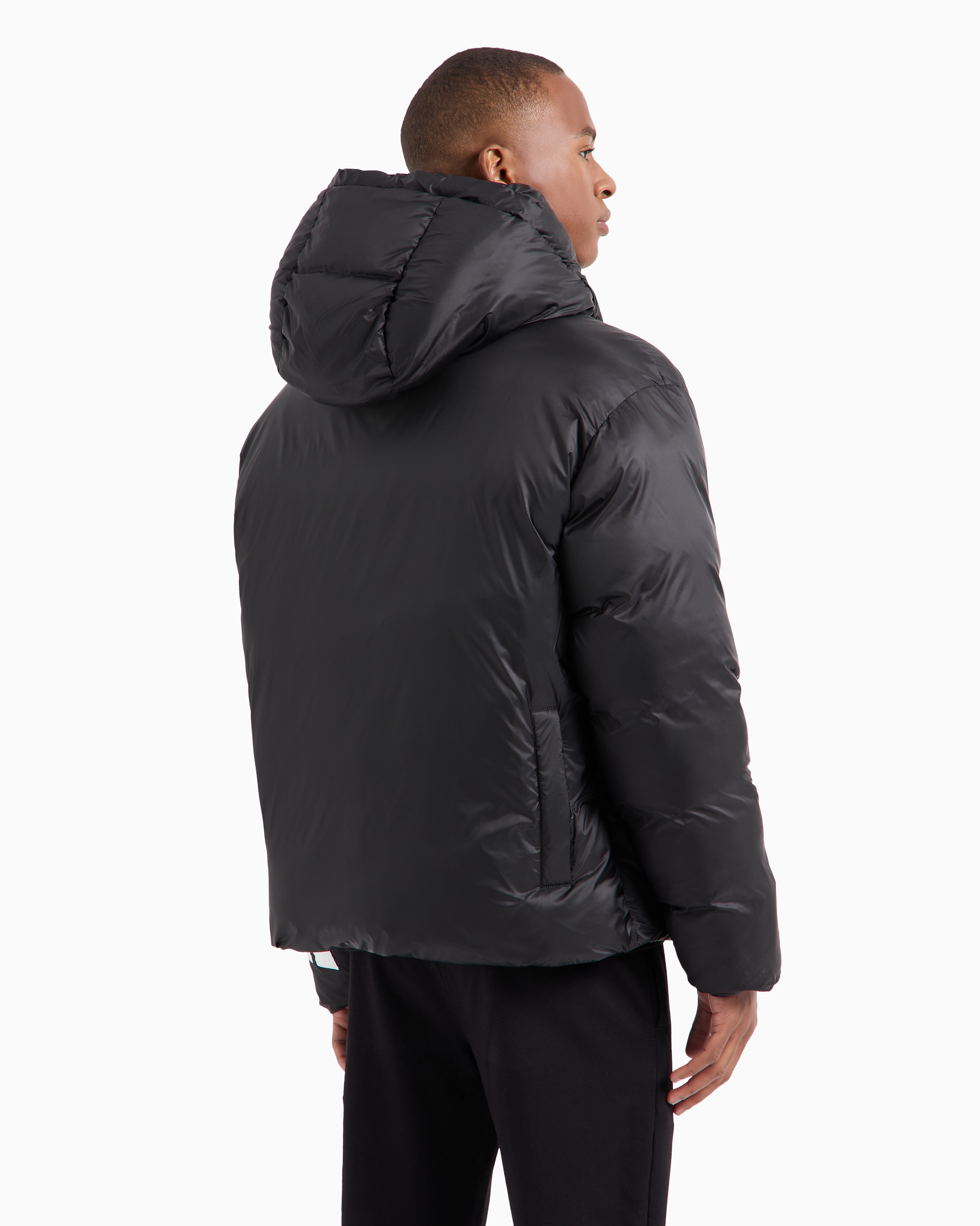 Shop Ea7 Technical Fabric Padded Jacket With Hood In Black