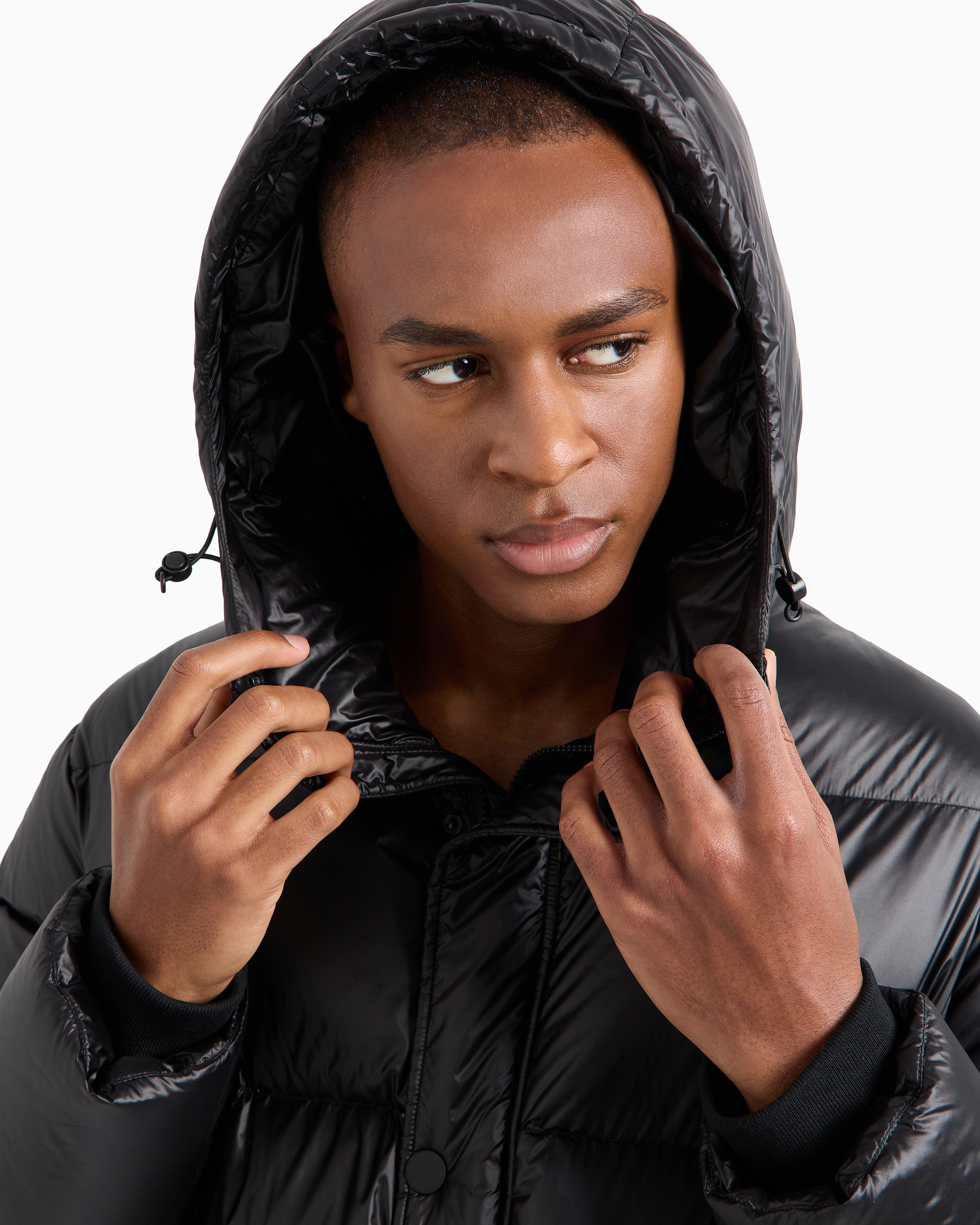 Shop Ea7 Iridescent Nylon Down Jacket With Hood In Black