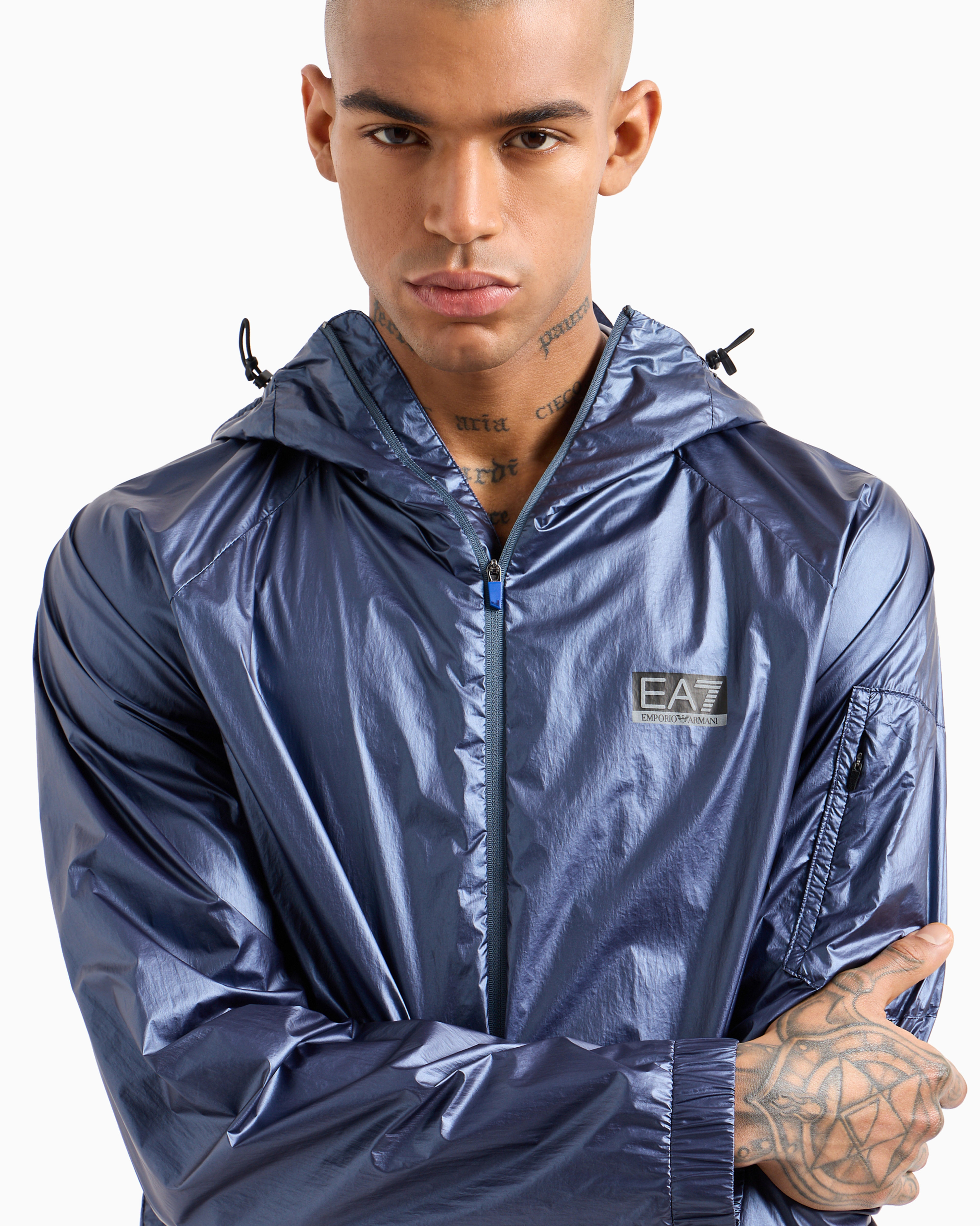 Shop Ea7 Dynamic Athlete Hooded Jacket In Ventus7 Technical Fabric In Blue