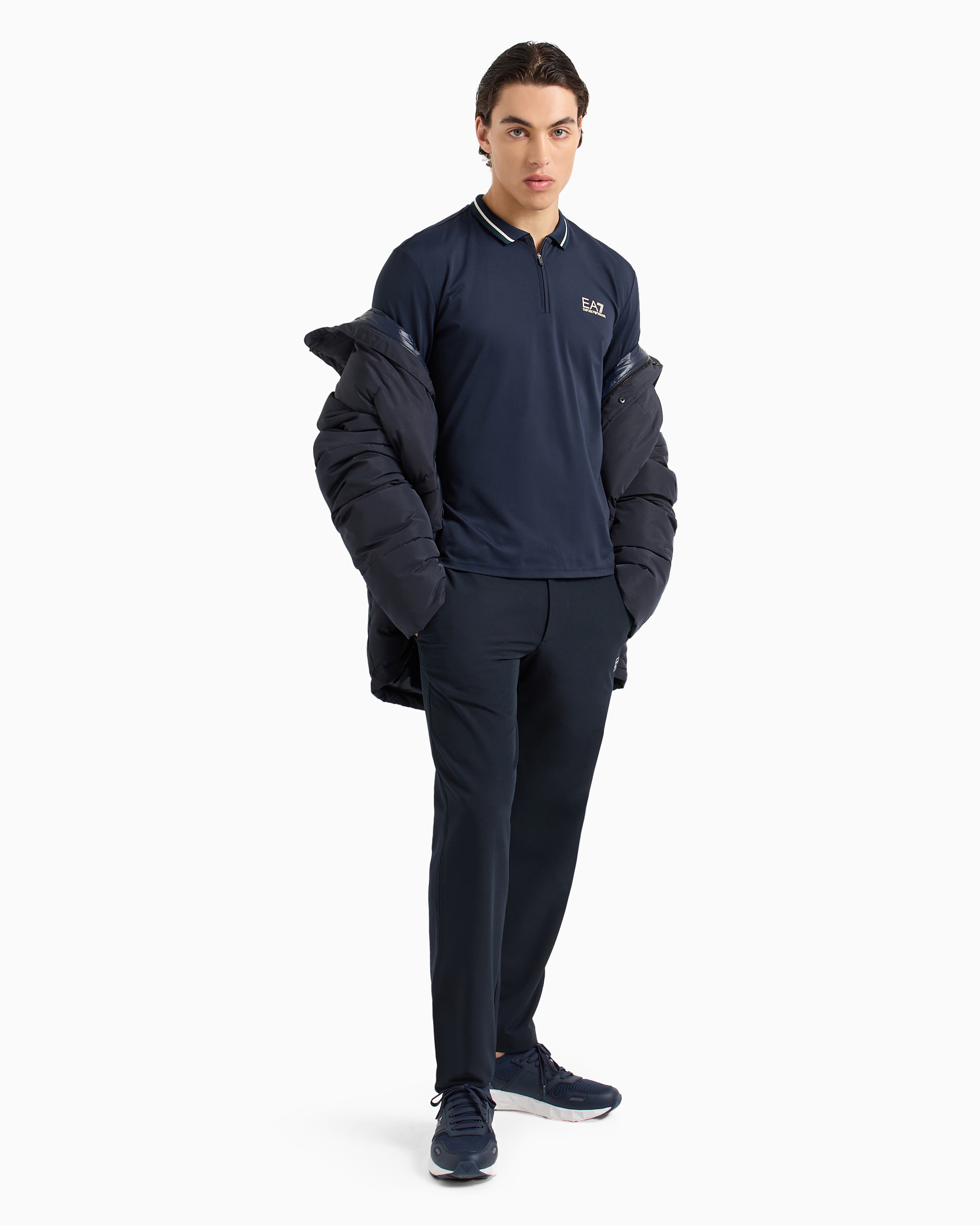 EA7 GOLF PRO LONG-SLEEVED POLO SHIRT IN VENTUS7 TECHNICAL FABRIC