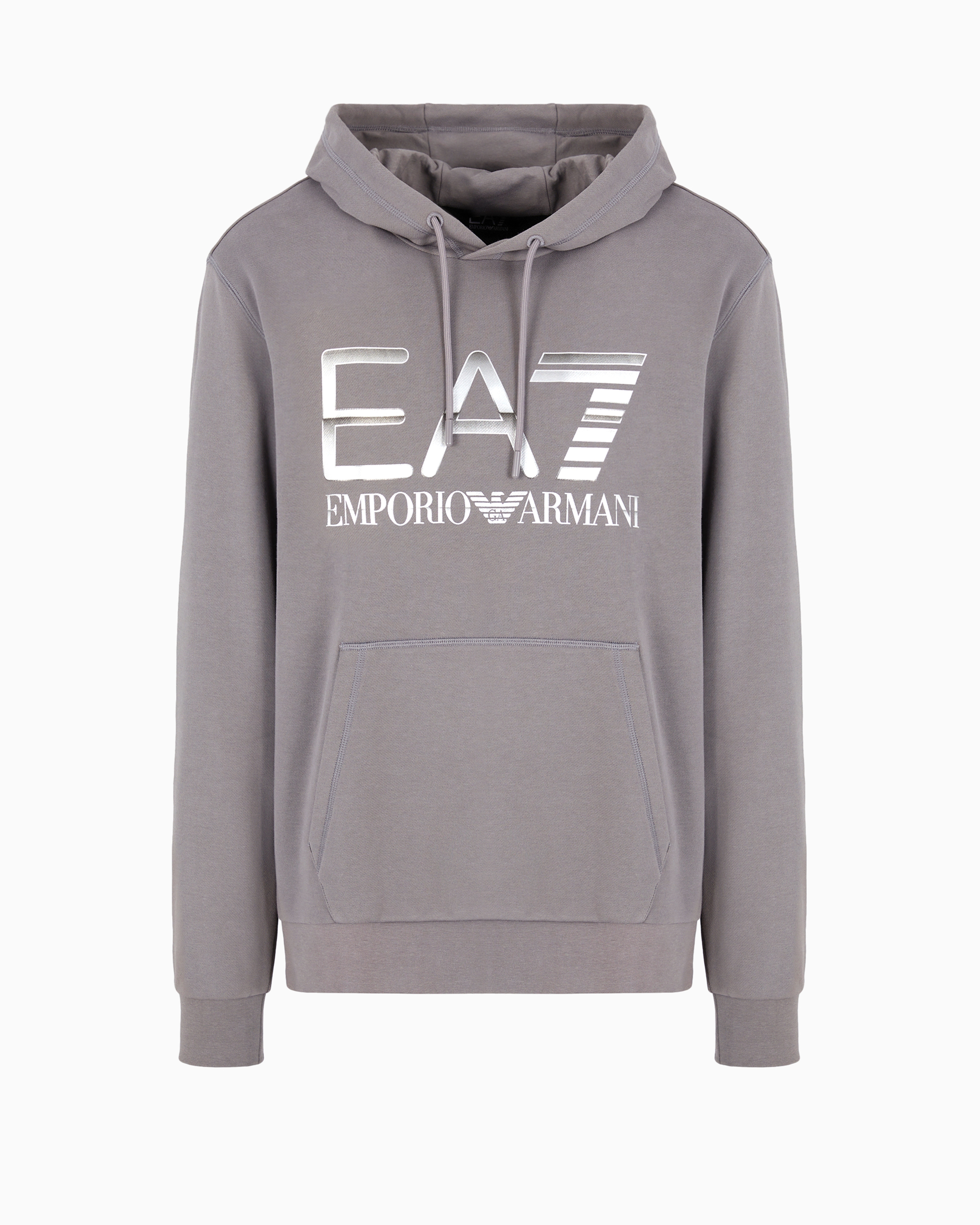 Ea7 Official Store Logo Series Hooded Cotton Sweatshirt In Gray